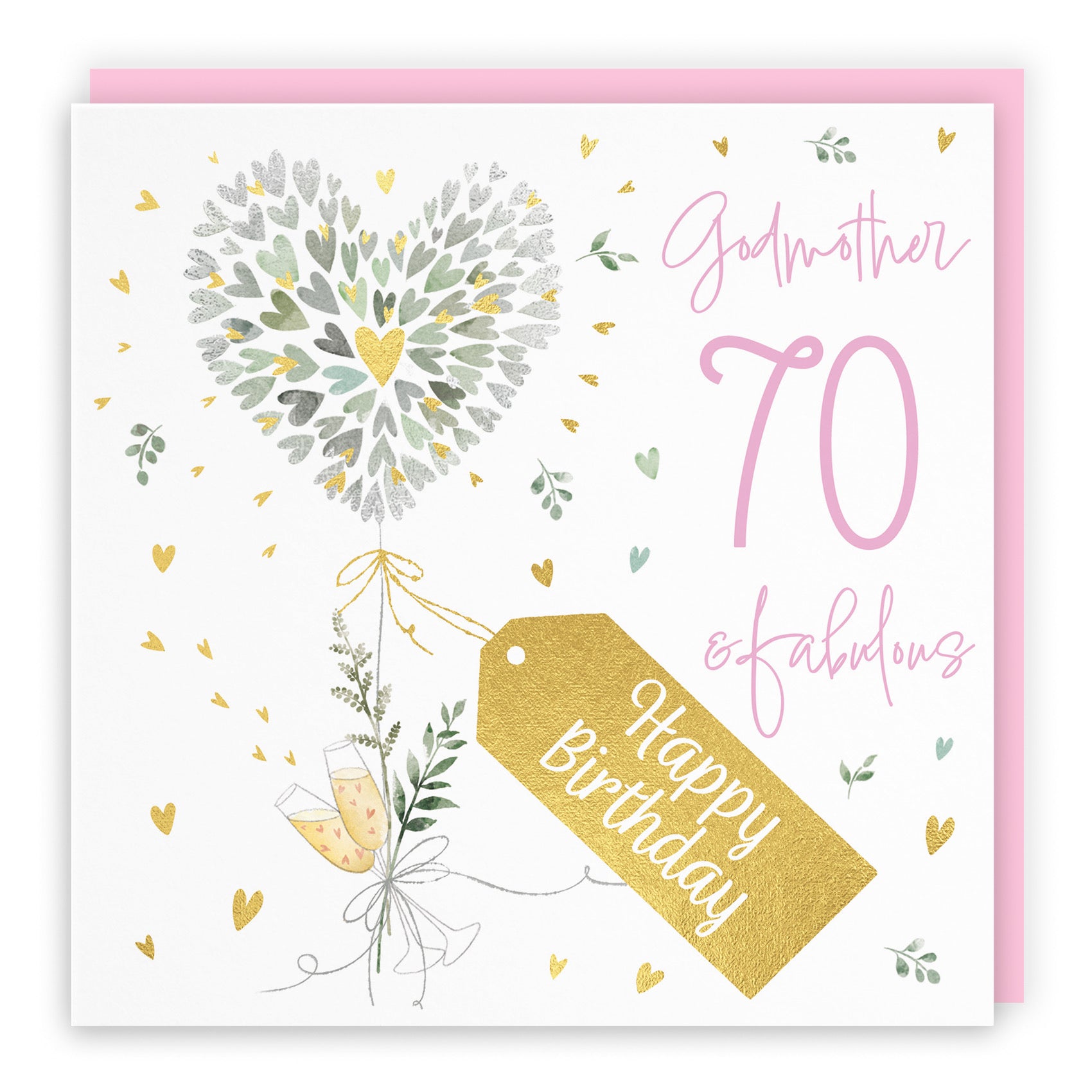 70th Godmother Contemporary Hearts Birthday Card Gold Foil Milo's Gallery - Default Title (B0CY9X6D3S)