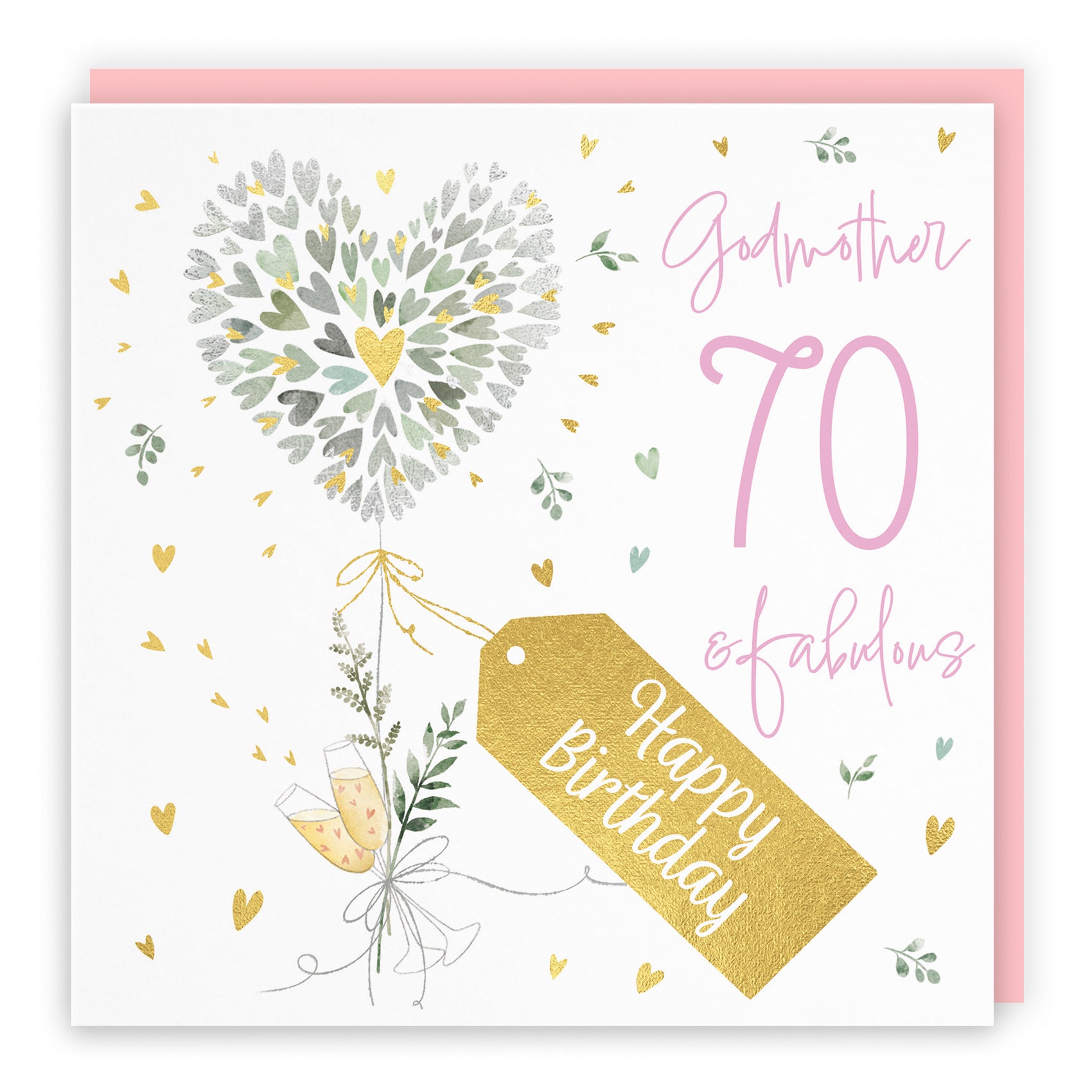 70th Godmother Contemporary Hearts Birthday Card Gold Foil Milo's Gallery - Default Title (B0CY9X6D3S)