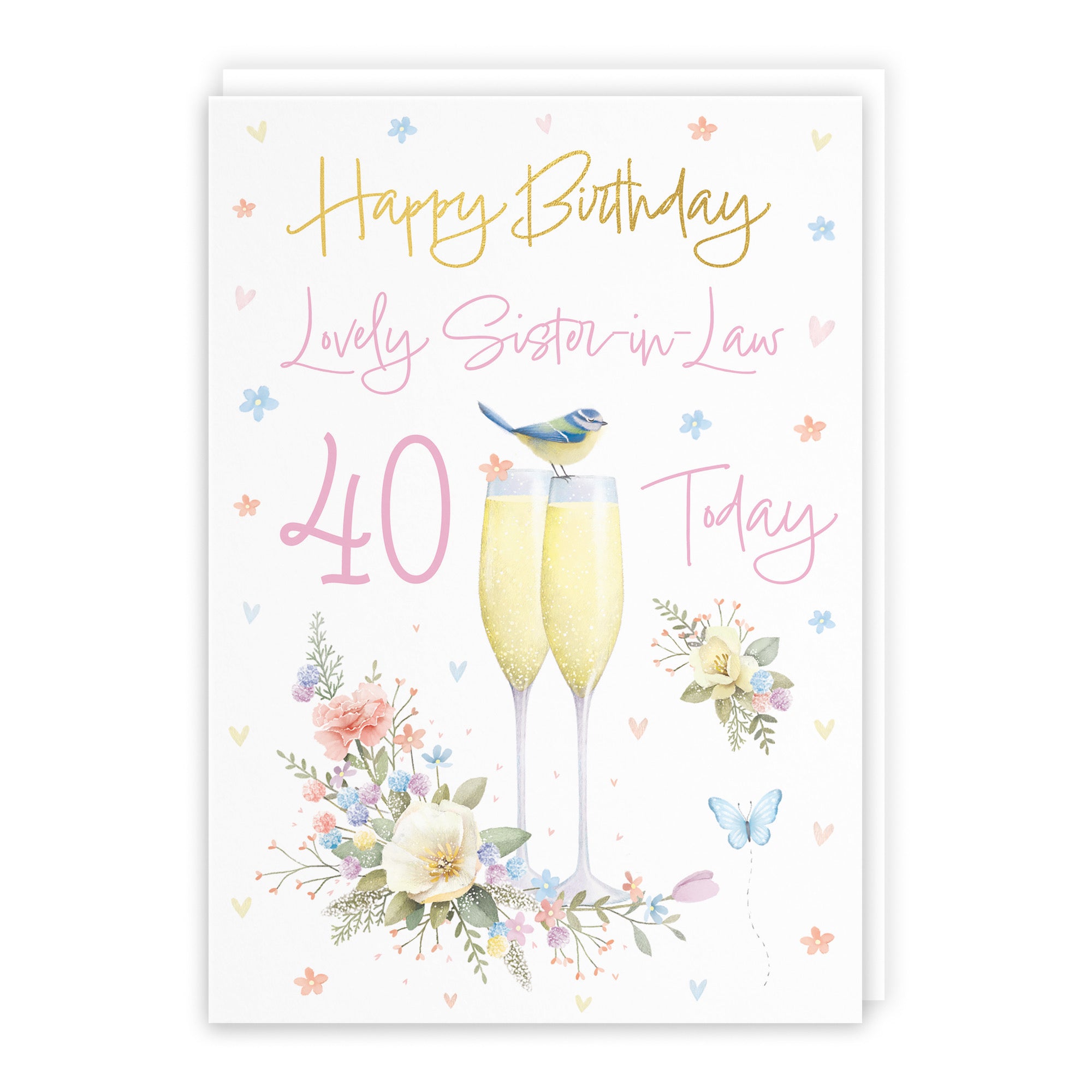 40th Sister In Law Champagne Flutes Gold Foil Birthday Card Milo's Gallery - Default Title (B0CZ49ZMG1)