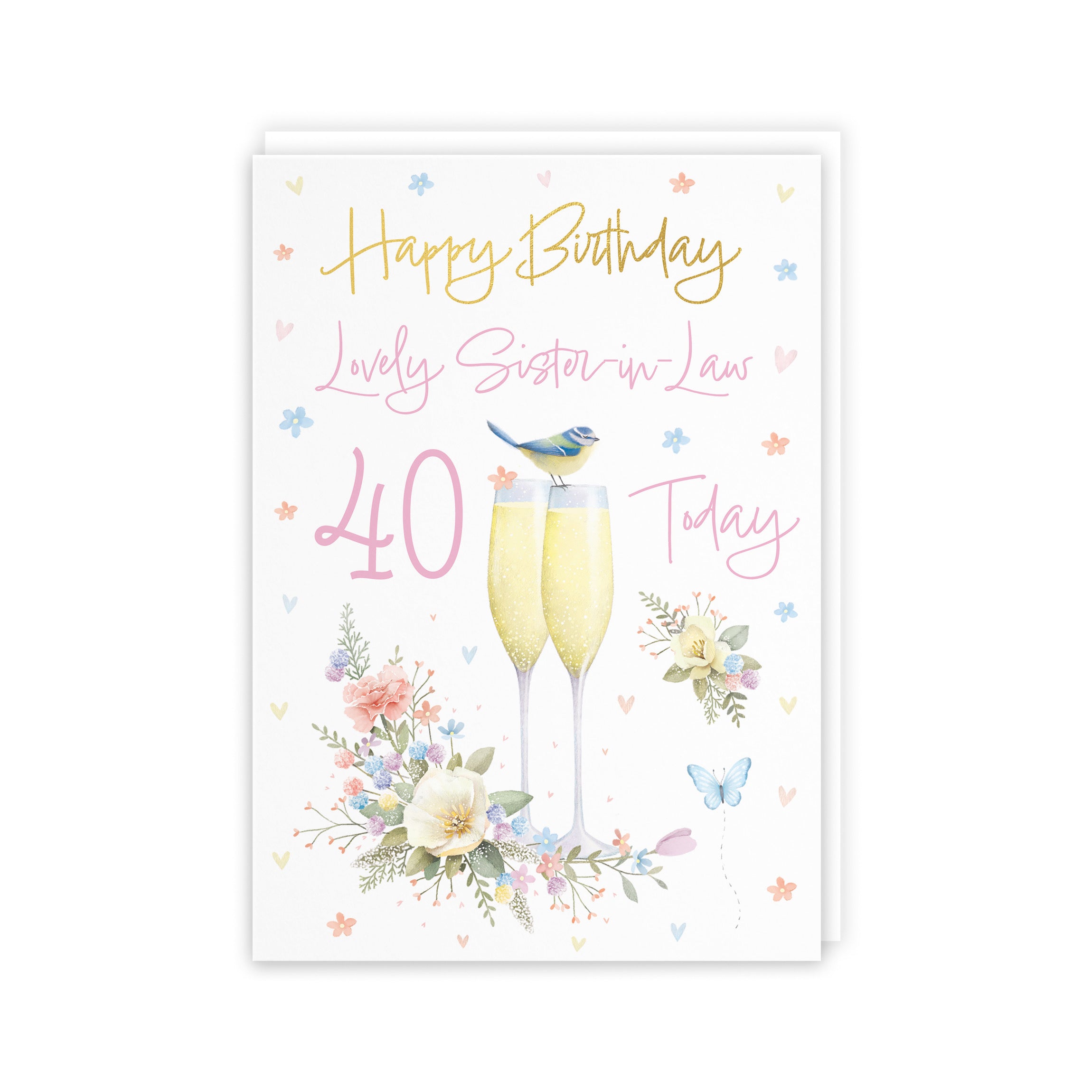 40th Sister In Law Champagne Flutes Gold Foil Birthday Card Milo's Gallery - Default Title (B0CZ49ZMG1)