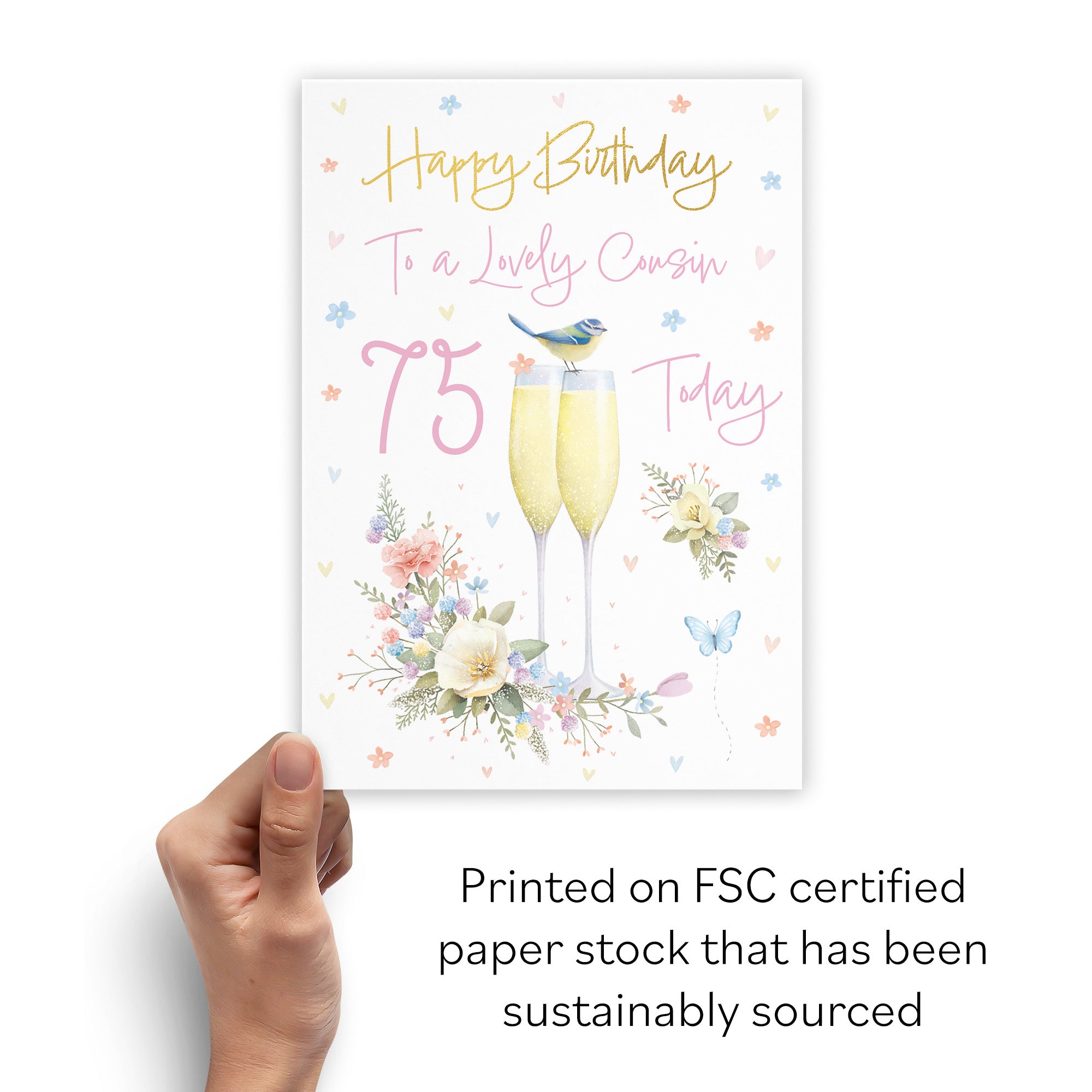 75th Female Cousin Champagne Flutes Gold Foil Birthday Card Milo's Gallery - Default Title (B0CZ4BV7WJ)