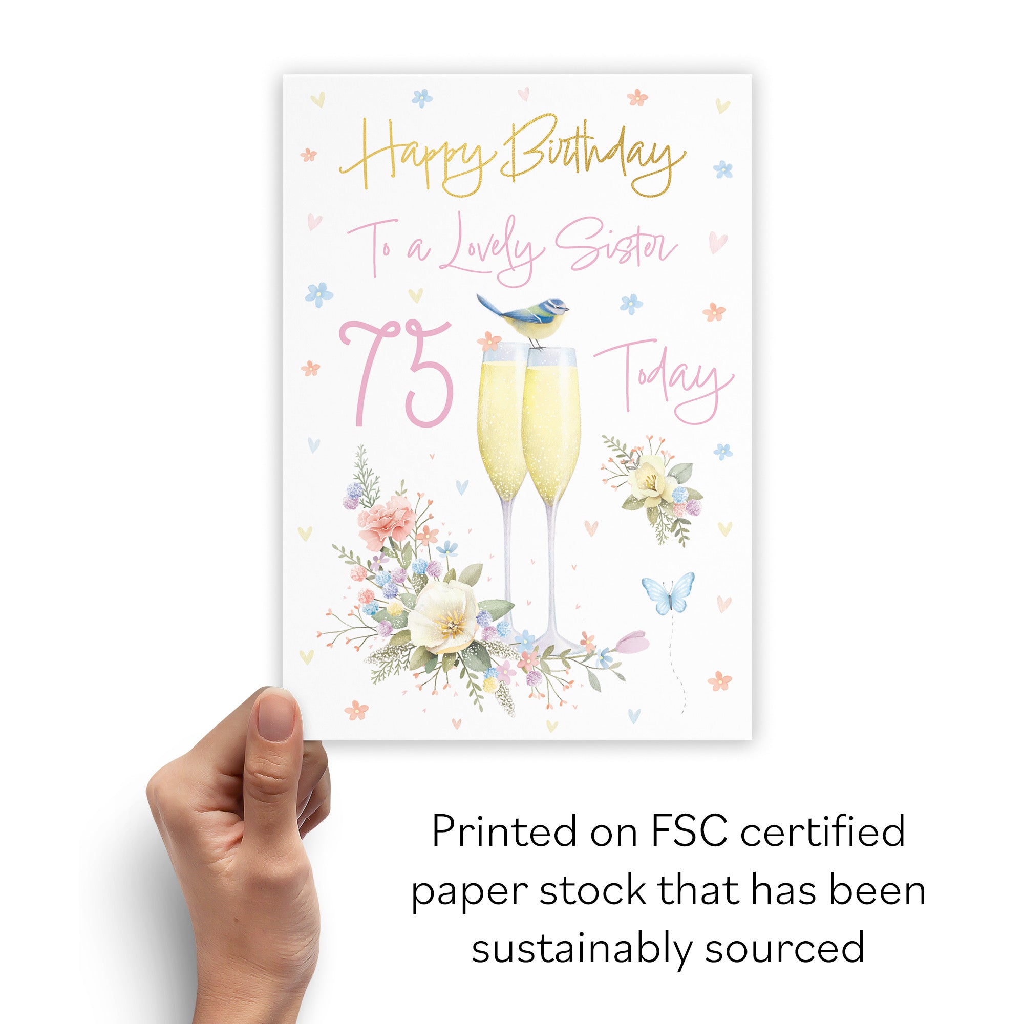 75th Sister Champagne Flutes Gold Foil Birthday Card Milo's Gallery - Default Title (B0CZ4BVMFV)