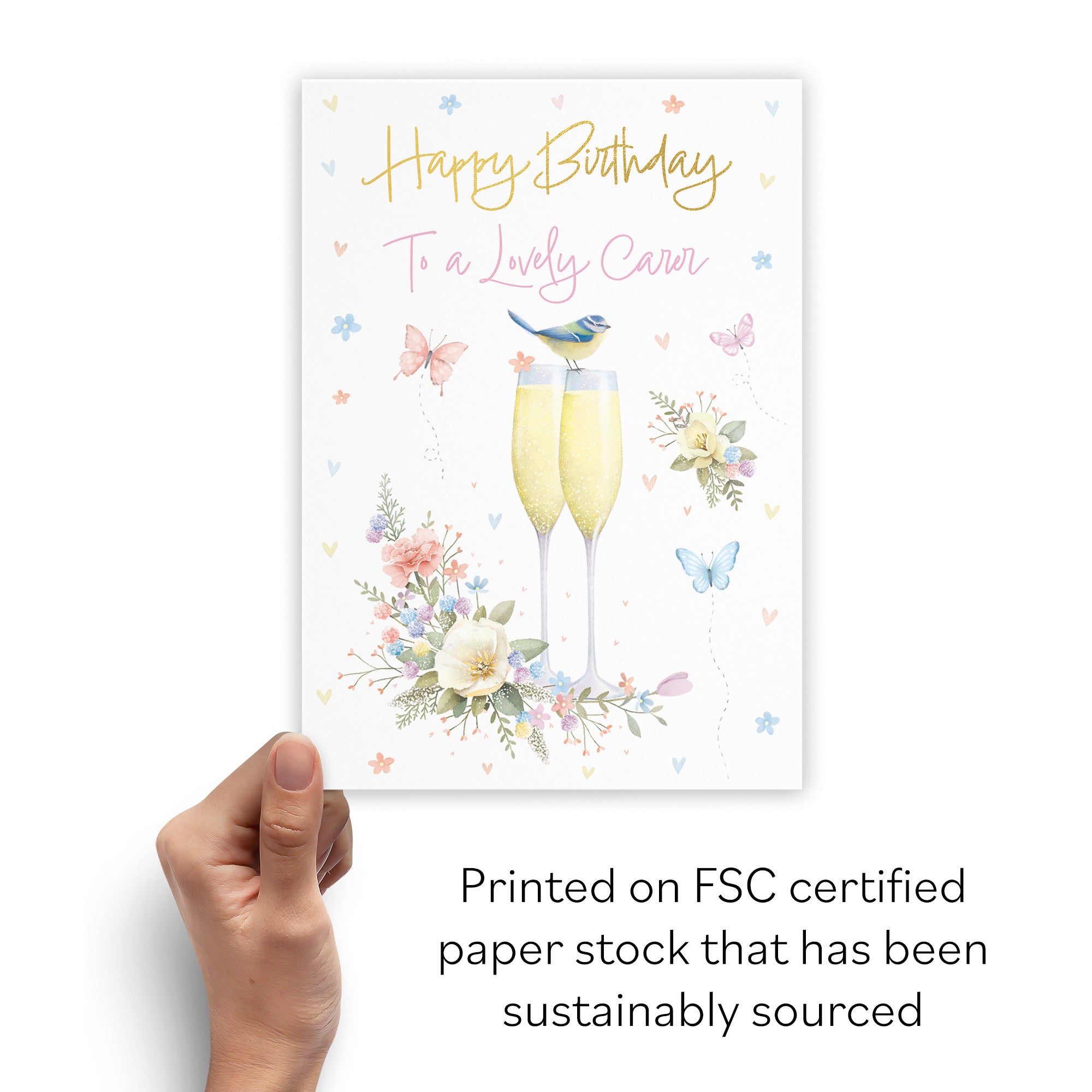 Carer Champagne Flutes Gold Foil Birthday Card Milo's Gallery - Default Title (B0CZ4CRBWX)