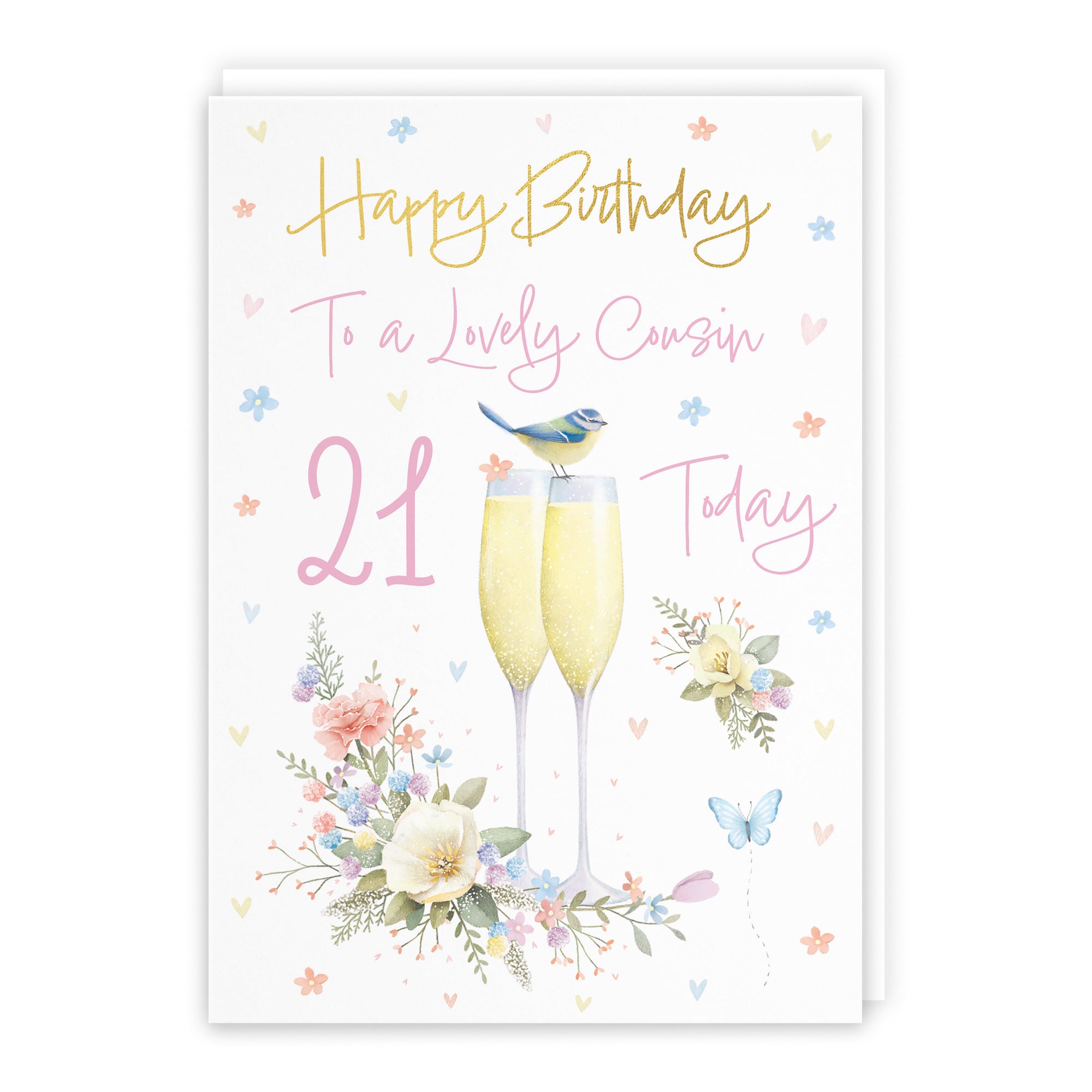 21st Female Cousin Champagne Flutes Gold Foil Birthday Card Milo's Gallery - Default Title (B0CZ4CT4TL)