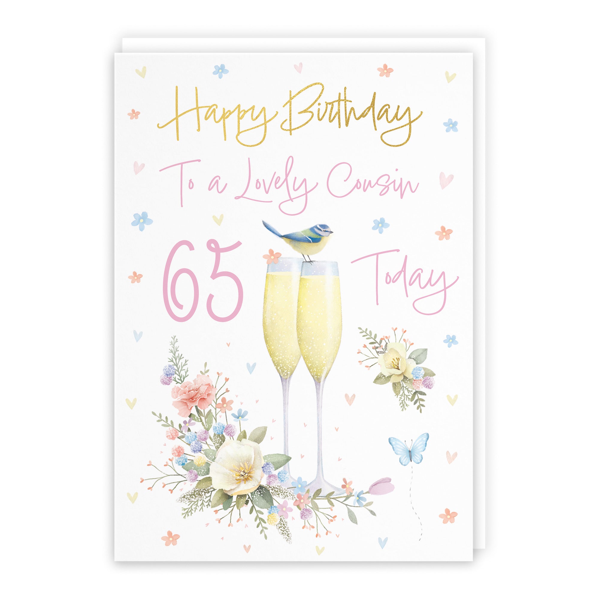 65th Female Cousin Champagne Flutes Gold Foil Birthday Card Milo's Gallery - Default Title (B0CZ4DCHPY)