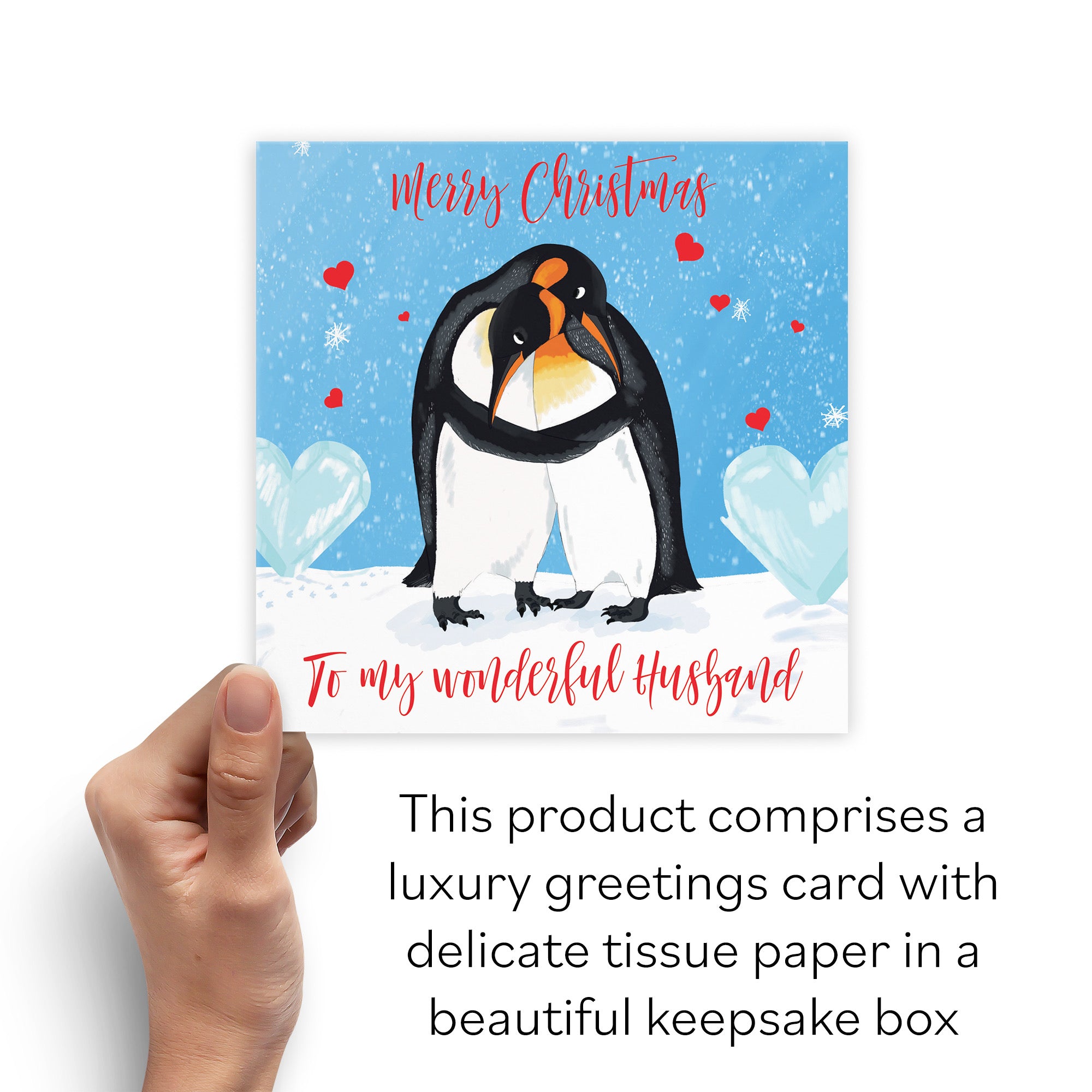 Boxed Husband Penguins Hugging Christmas Card Cute Animals - Default Title (B0D4ZMLP99)