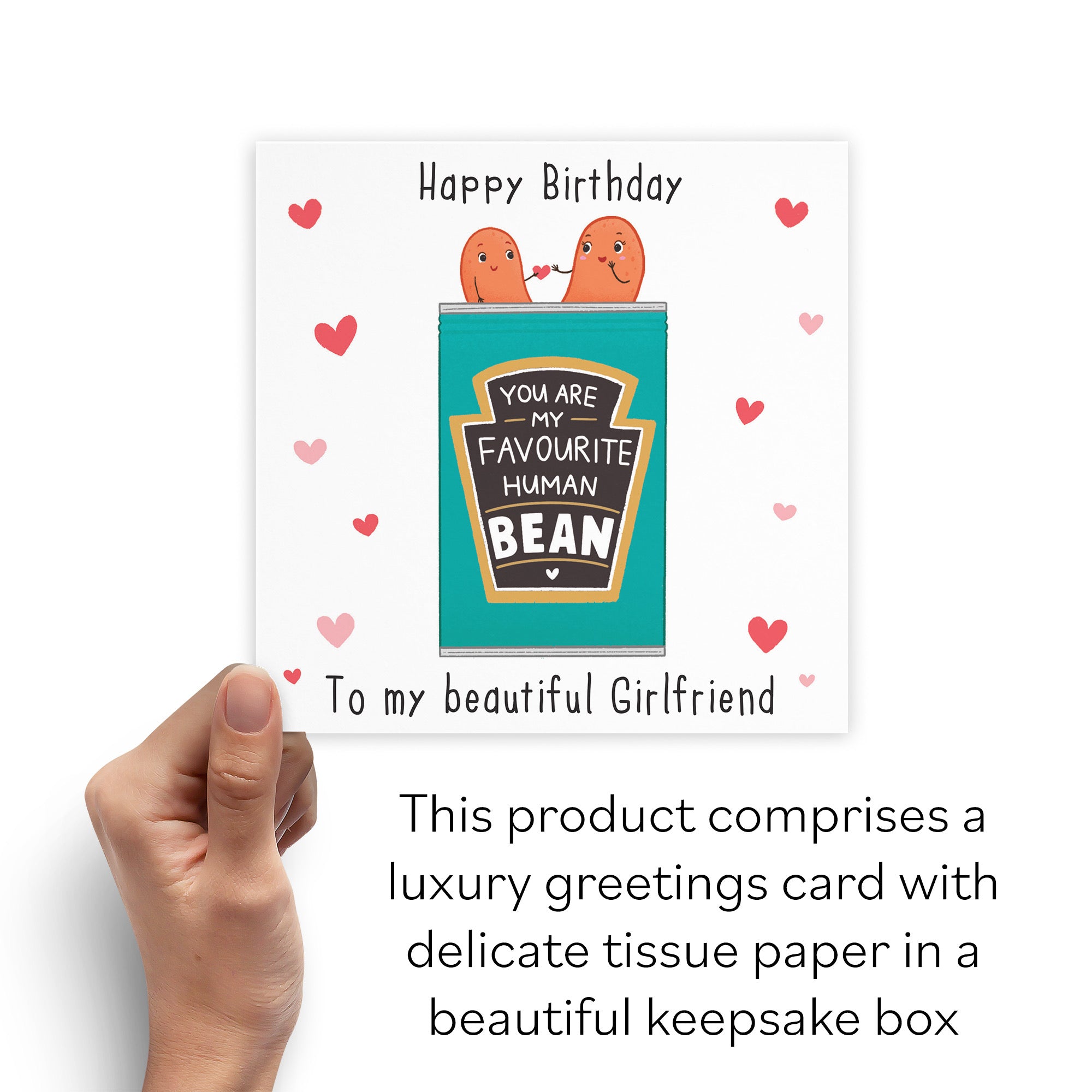 Boxed Girlfriend Bean Birthday Card Hearts Iconic - Default Title (B0D4ZMSTVB)