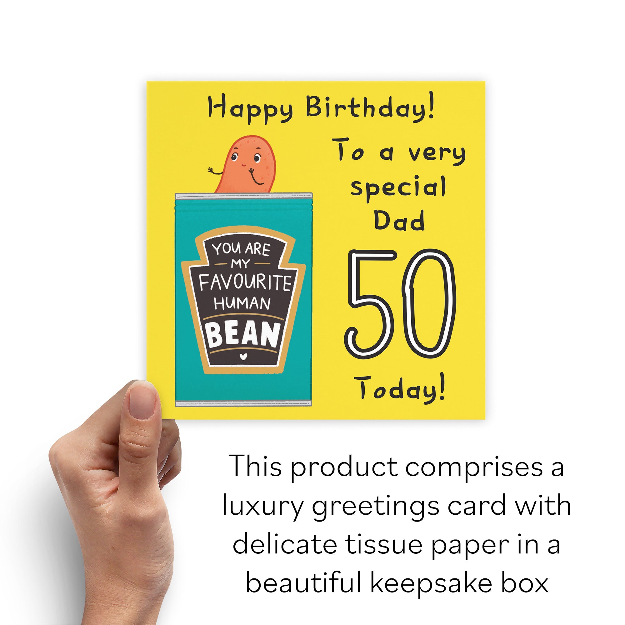 Boxed 50th Dad Bean Birthday Card Yellow Iconic - Default Title (B0D511BMZC)