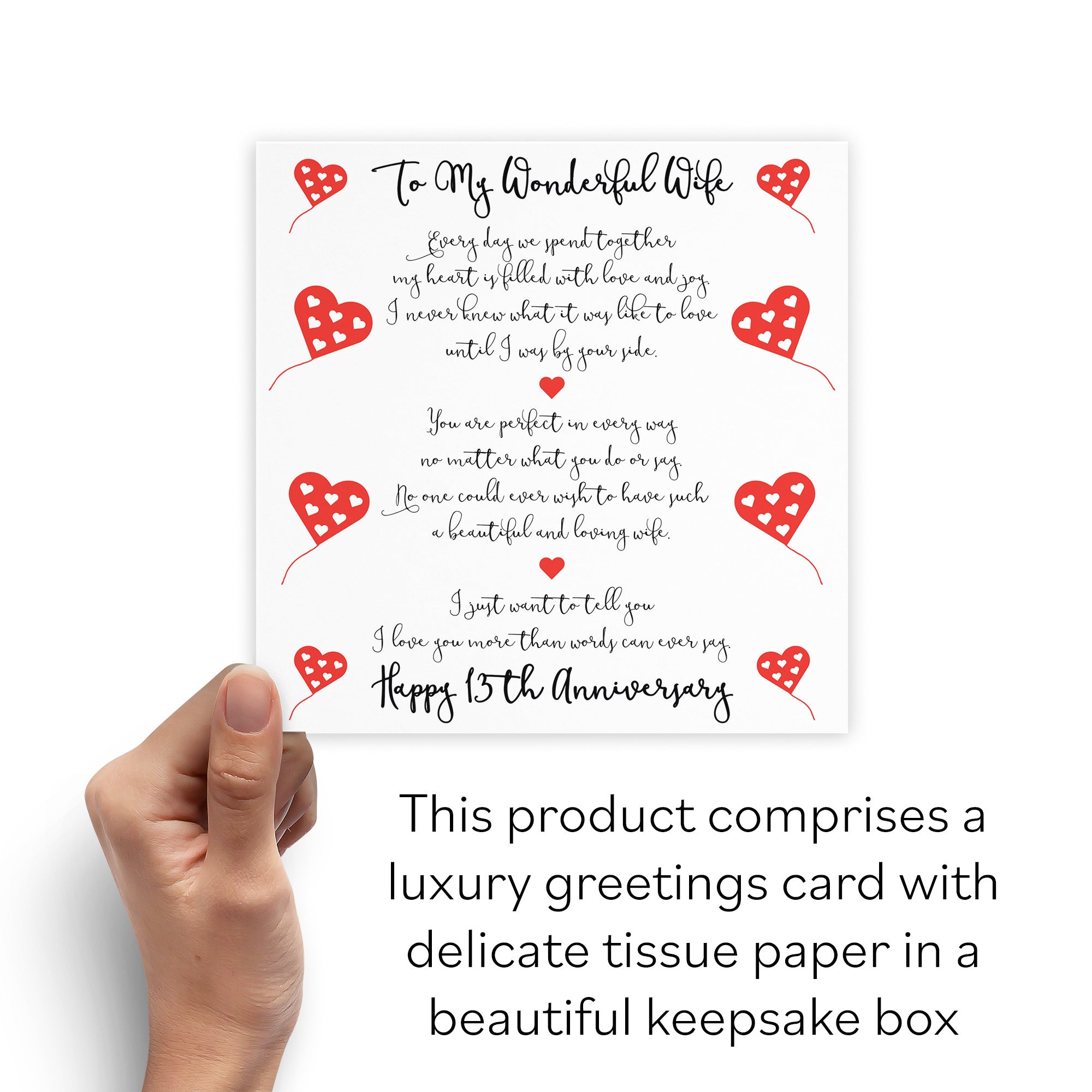 Boxed 13th Wife Anniversary Card Romantic Verses - Default Title (B0D54YQRS7)