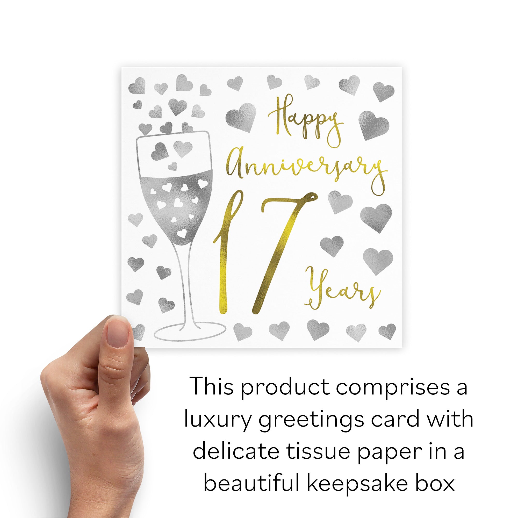 Boxed 17th Anniversary Card Silver Hearts - Default Title (B0D58HHTKX)