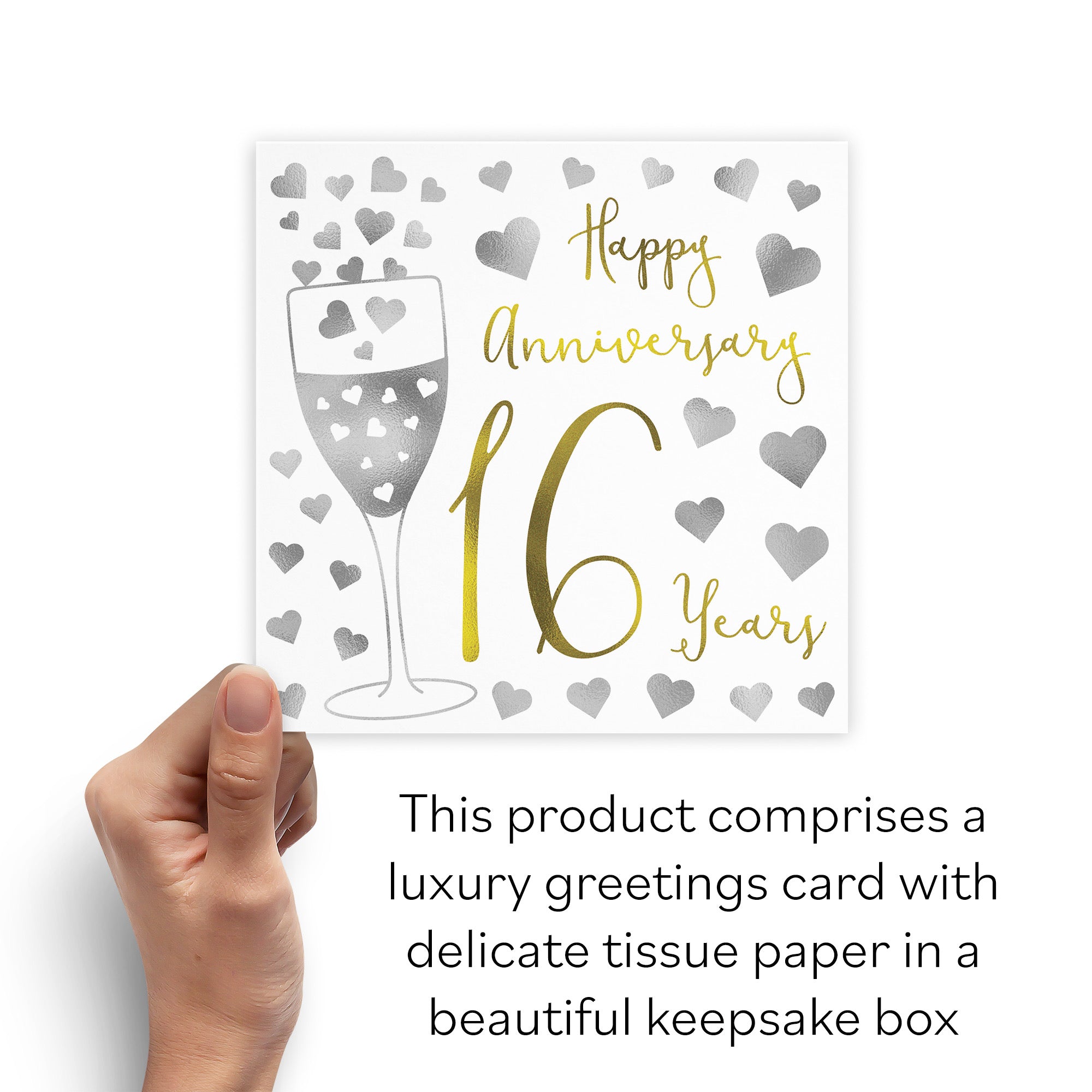 Boxed 16th Anniversary Card Silver Hearts - Default Title (B0D58HJR3D)