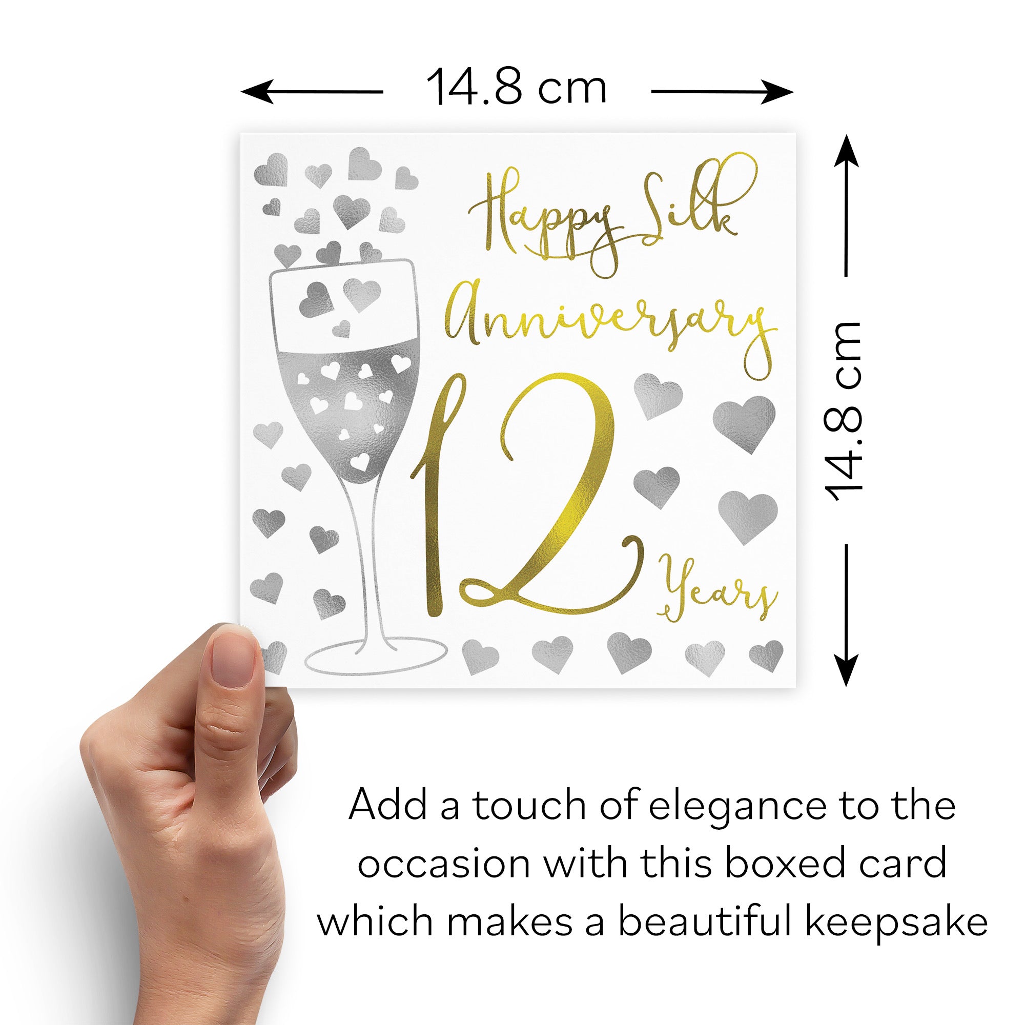 Boxed 12th Anniversary Card Silver Hearts - Default Title (B0D58HPP4V)