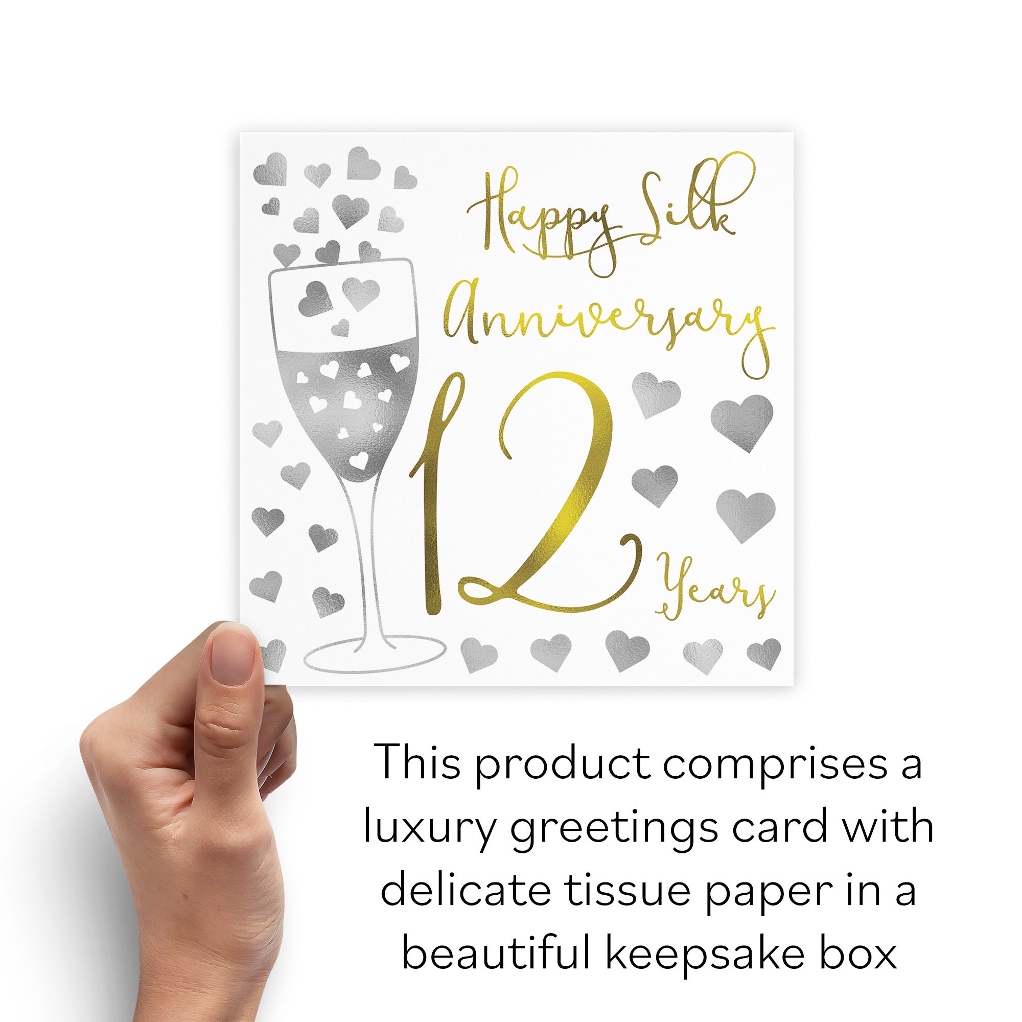 Boxed 12th Anniversary Card Silver Hearts - Default Title (B0D58HPP4V)