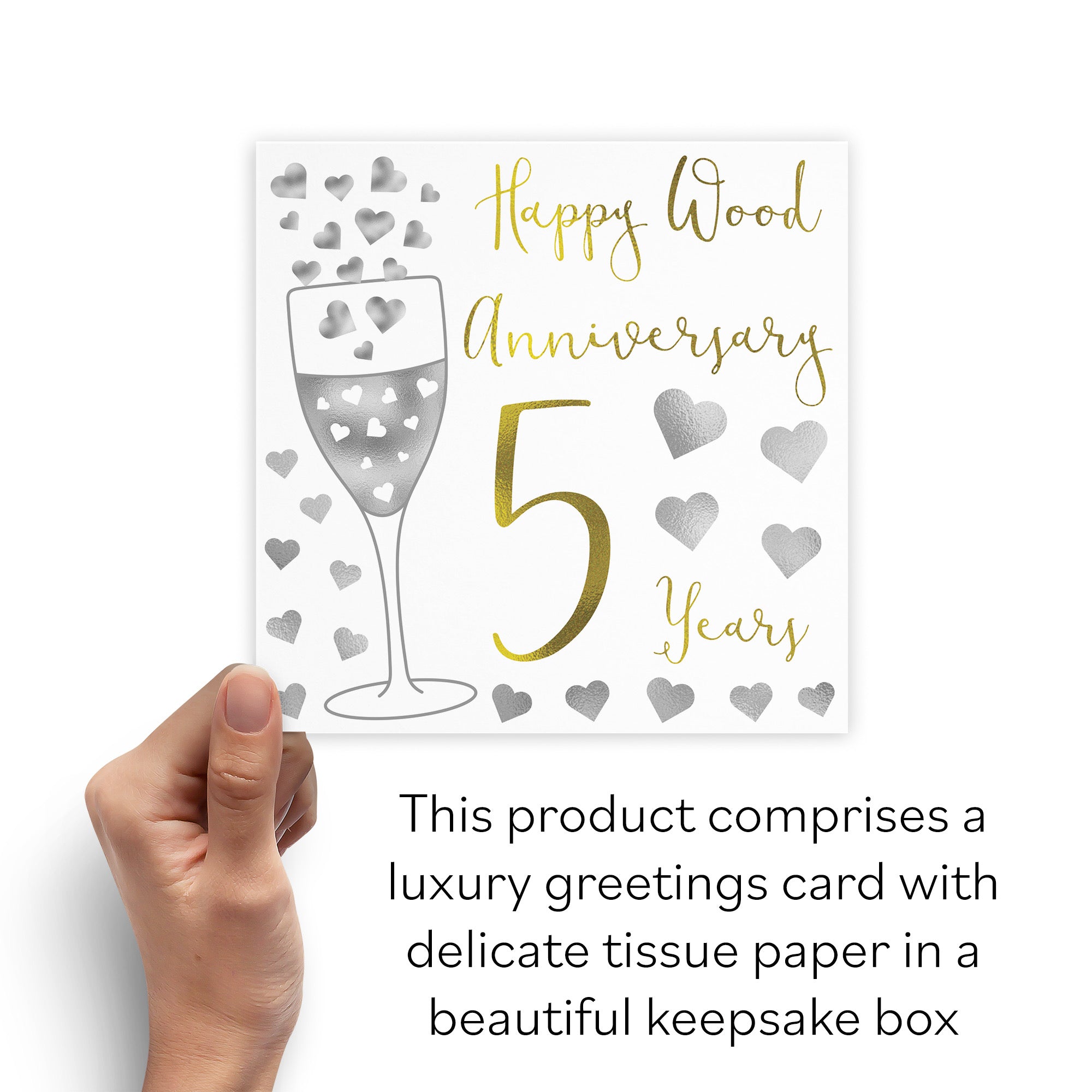 Boxed 5th Anniversary Card Silver Hearts - Default Title (B0D58JD7JM)