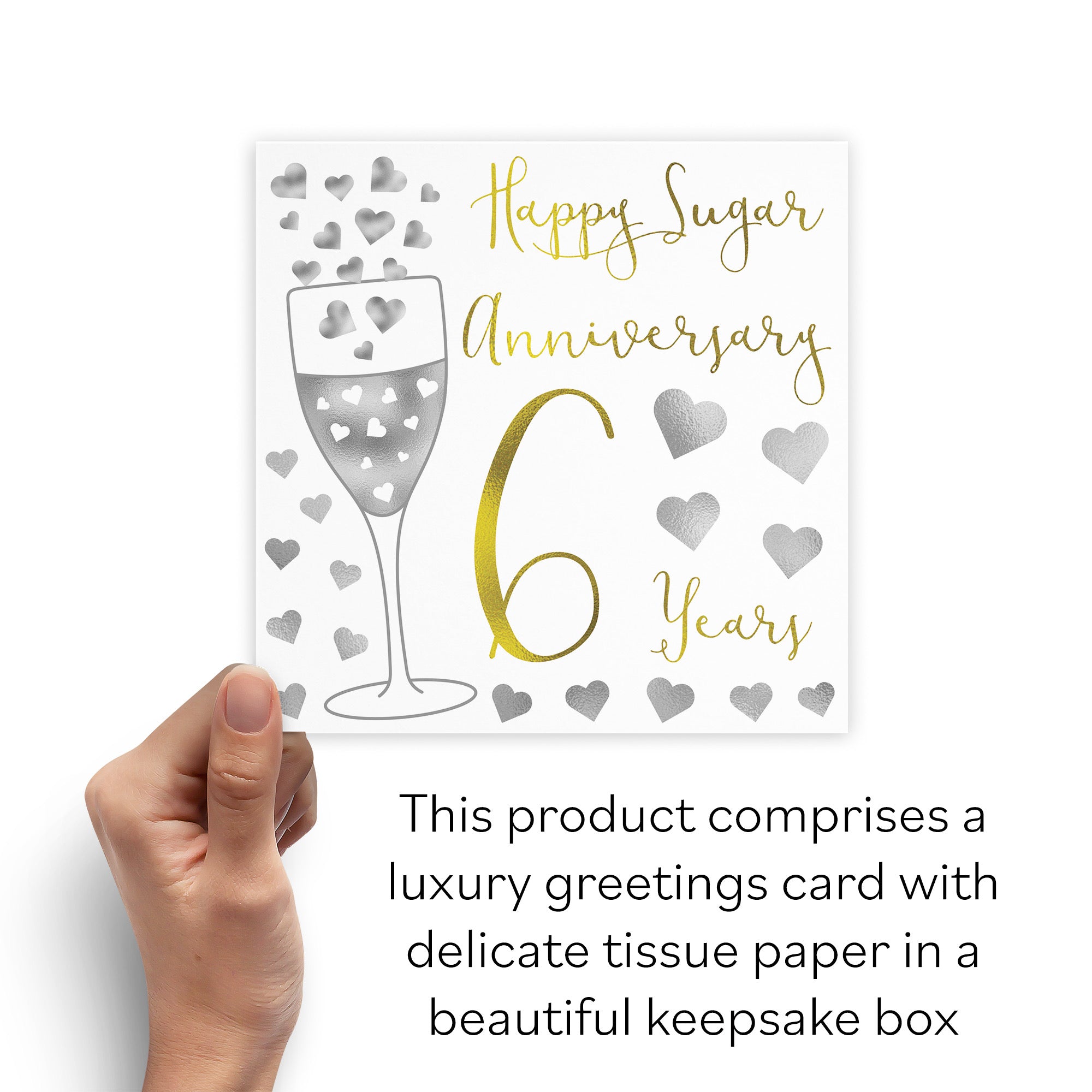 Boxed 6th Anniversary Card Silver Hearts - Default Title (B0D58JZ4QK)