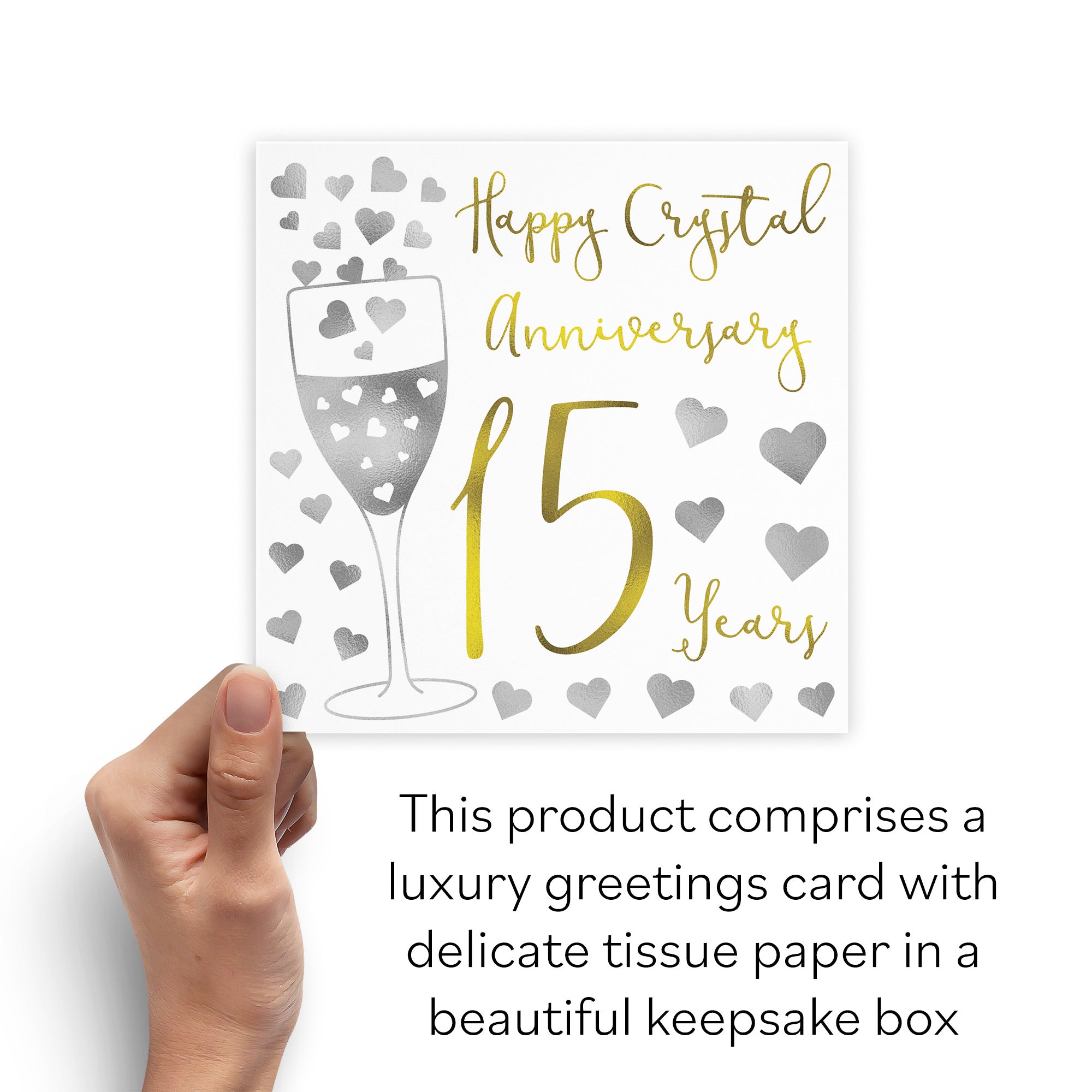 Boxed 15th Anniversary Card Silver Hearts - Default Title (B0D58K4RRX)