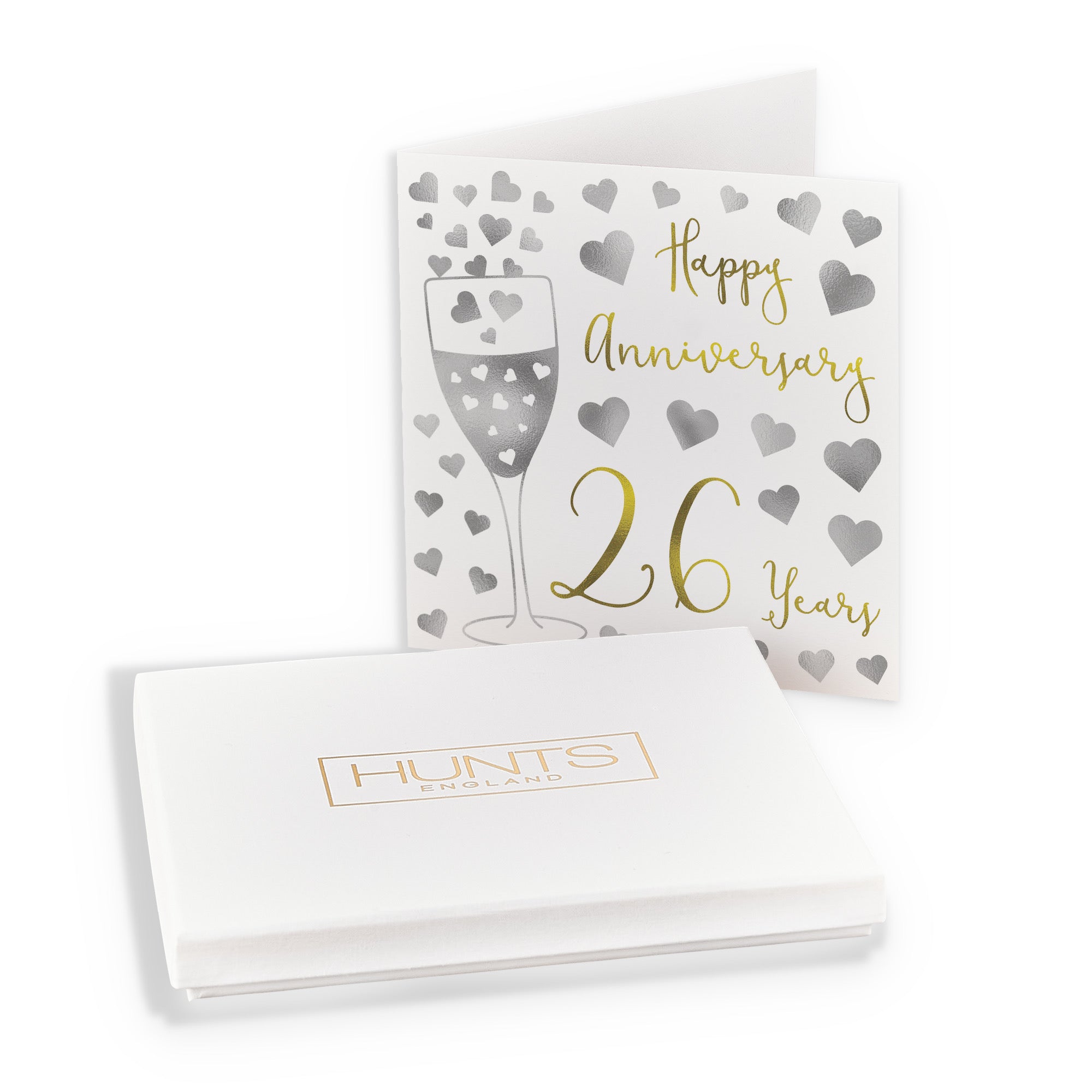 Boxed 26th Anniversary Card Silver Hearts - Default Title (B0D58KG6B2)