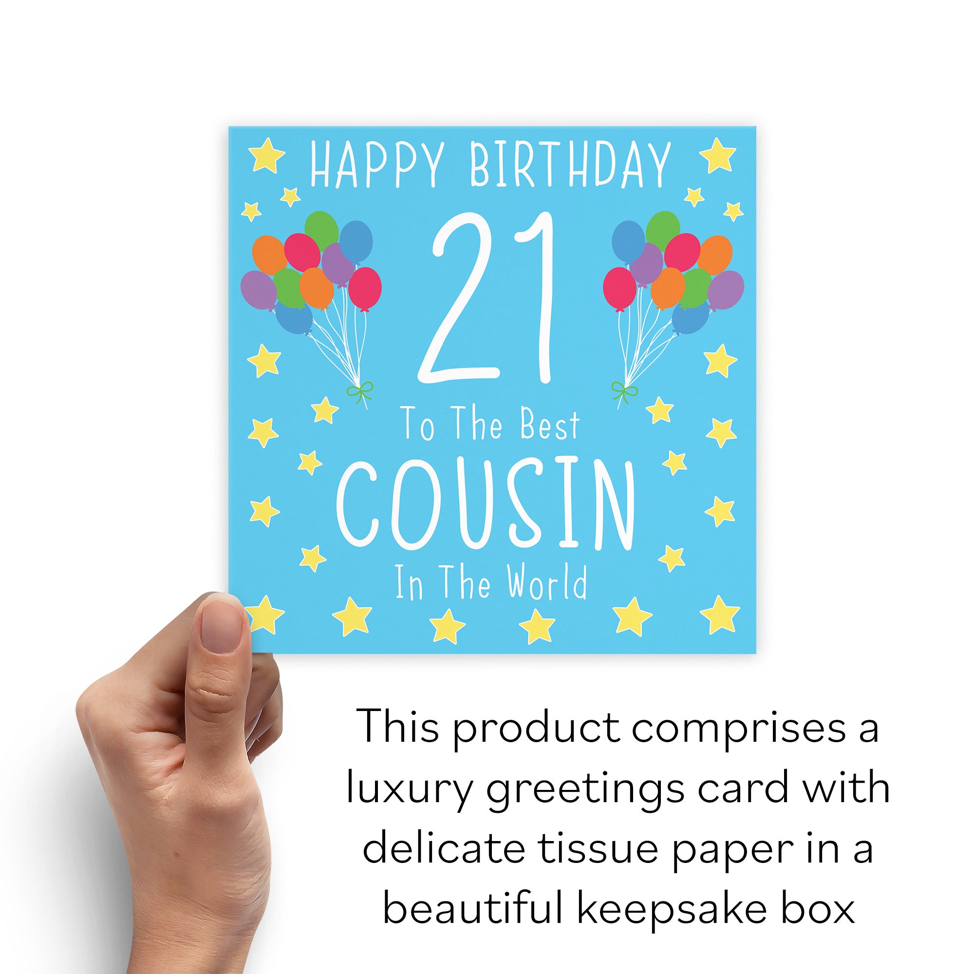 Boxed 21st Cousin Male Blue Birthday Card Iconic - Default Title (B0D58KPL3B)