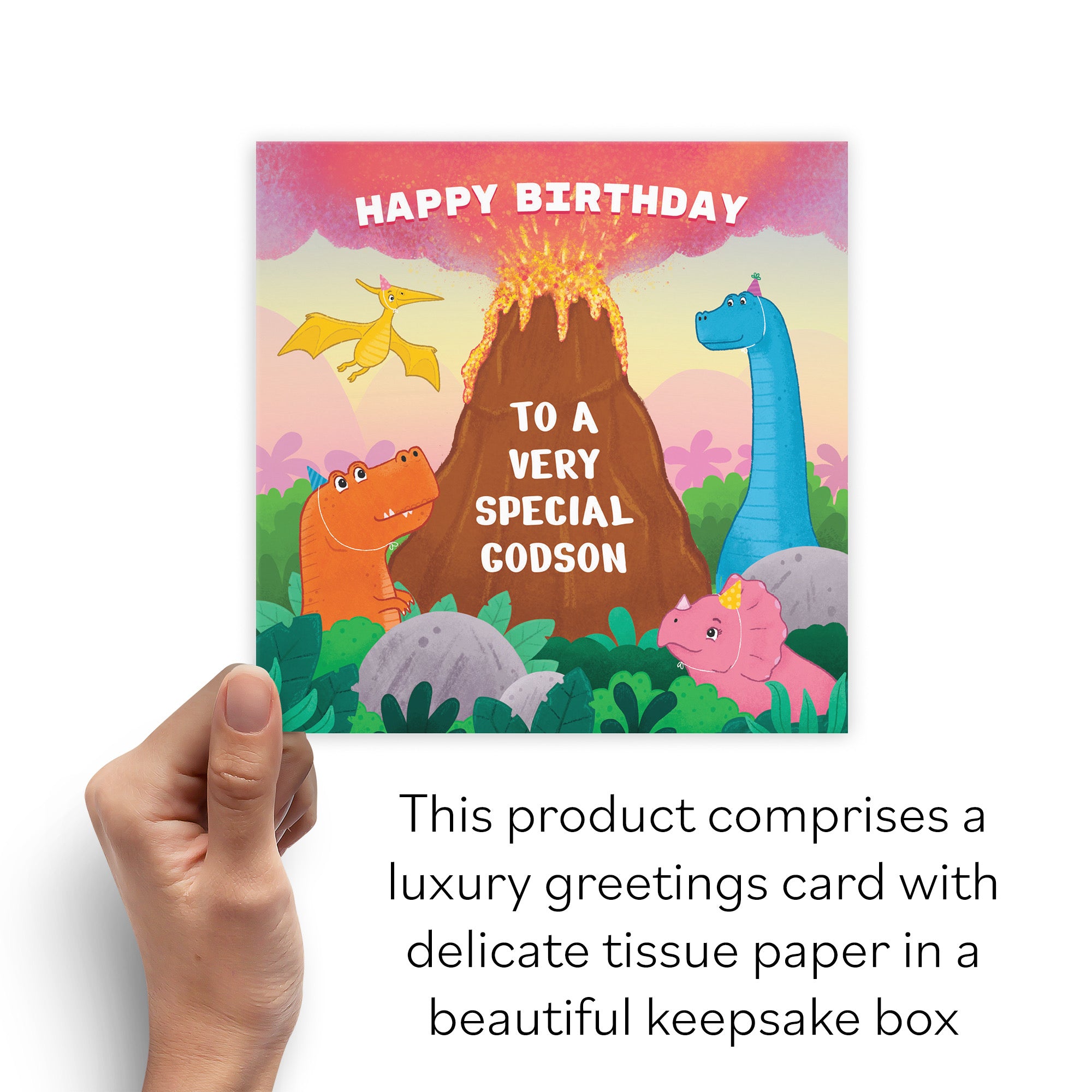 Boxed Godson Dinosaur Volcano Children's Birthday Card Imagination - Default Title (B0D58KRDQY)