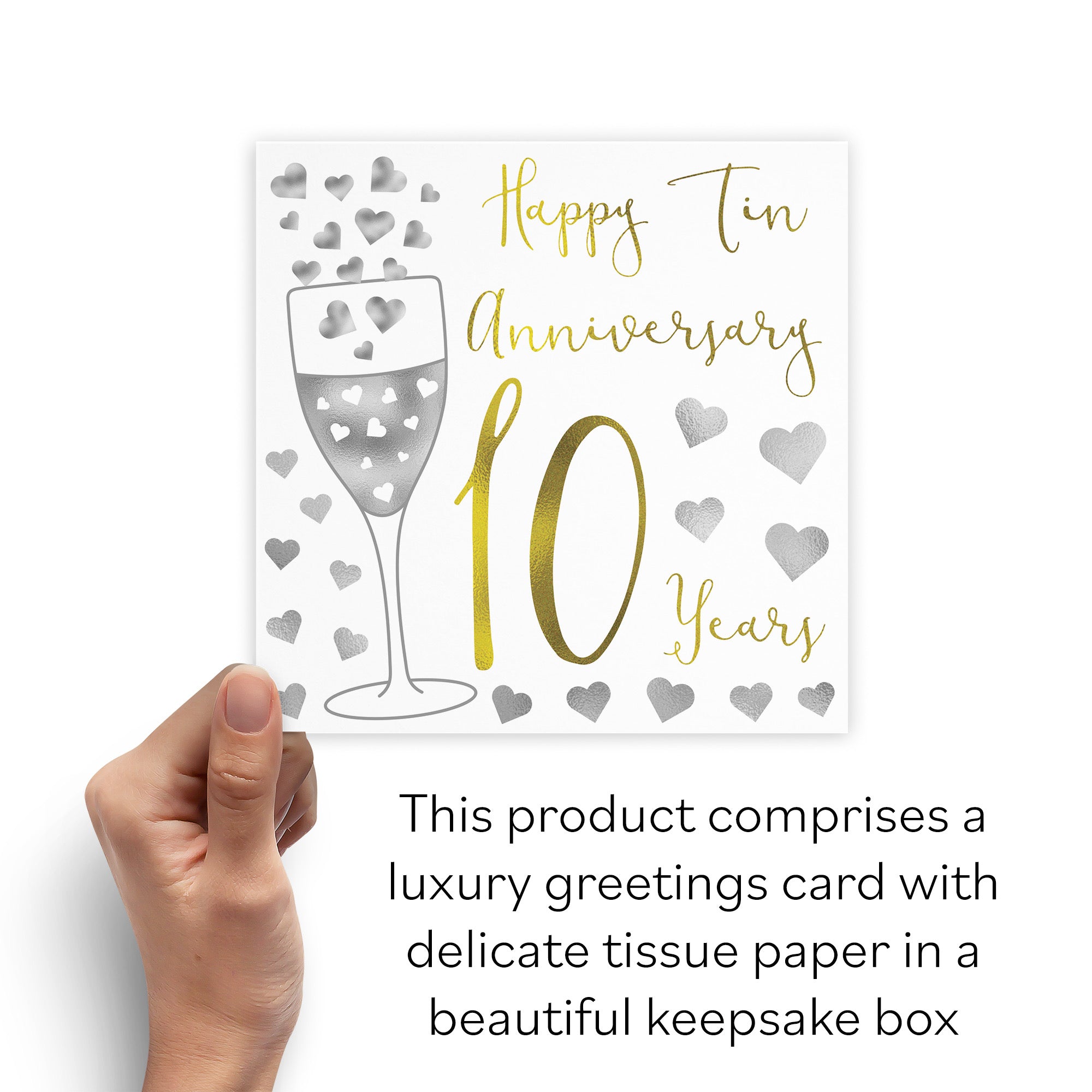 Boxed 10th Anniversary Card Silver Hearts - Default Title (B0D58KVBL1)