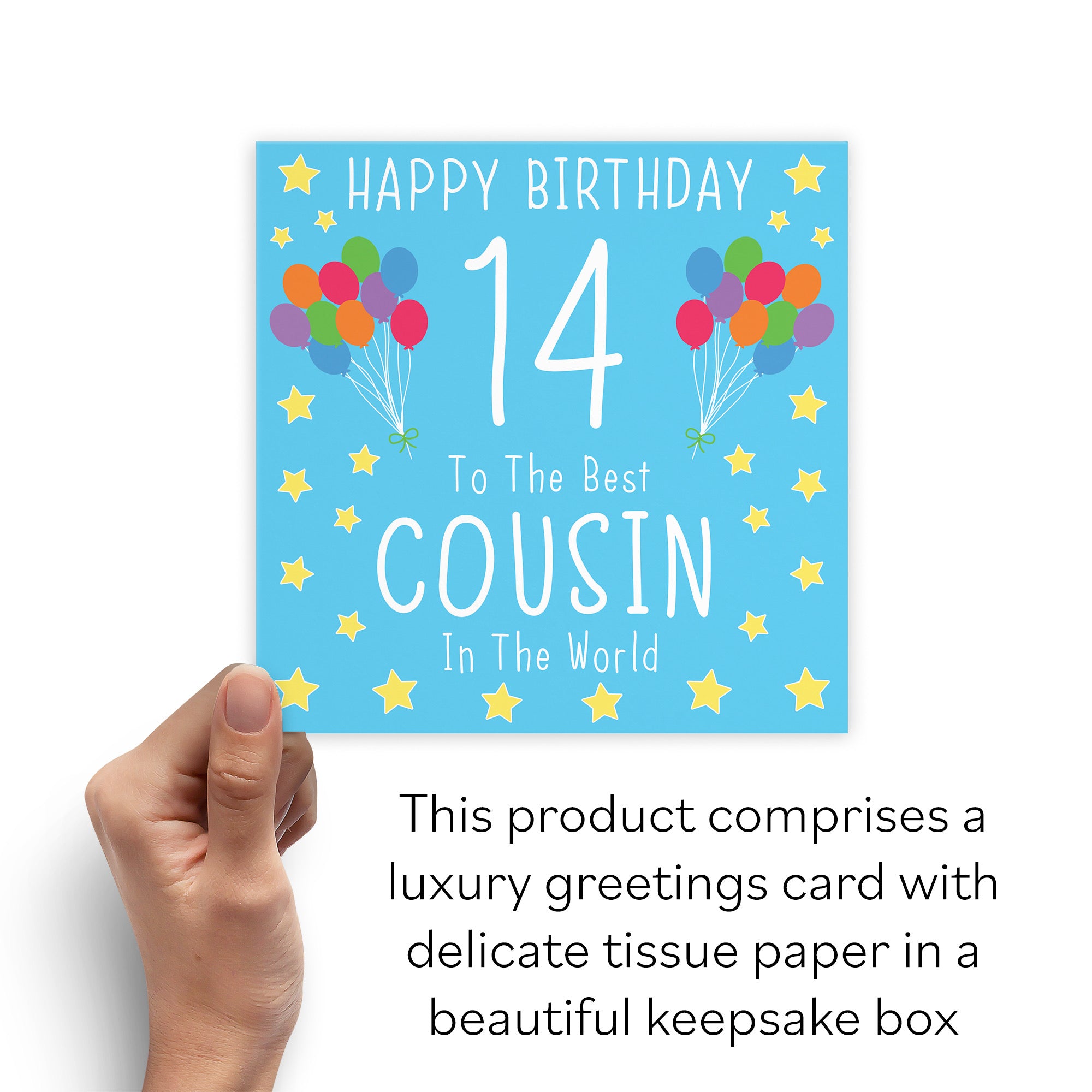 Boxed 14th Cousin Male Blue Birthday Card Iconic - Default Title (B0D58MBMC9)