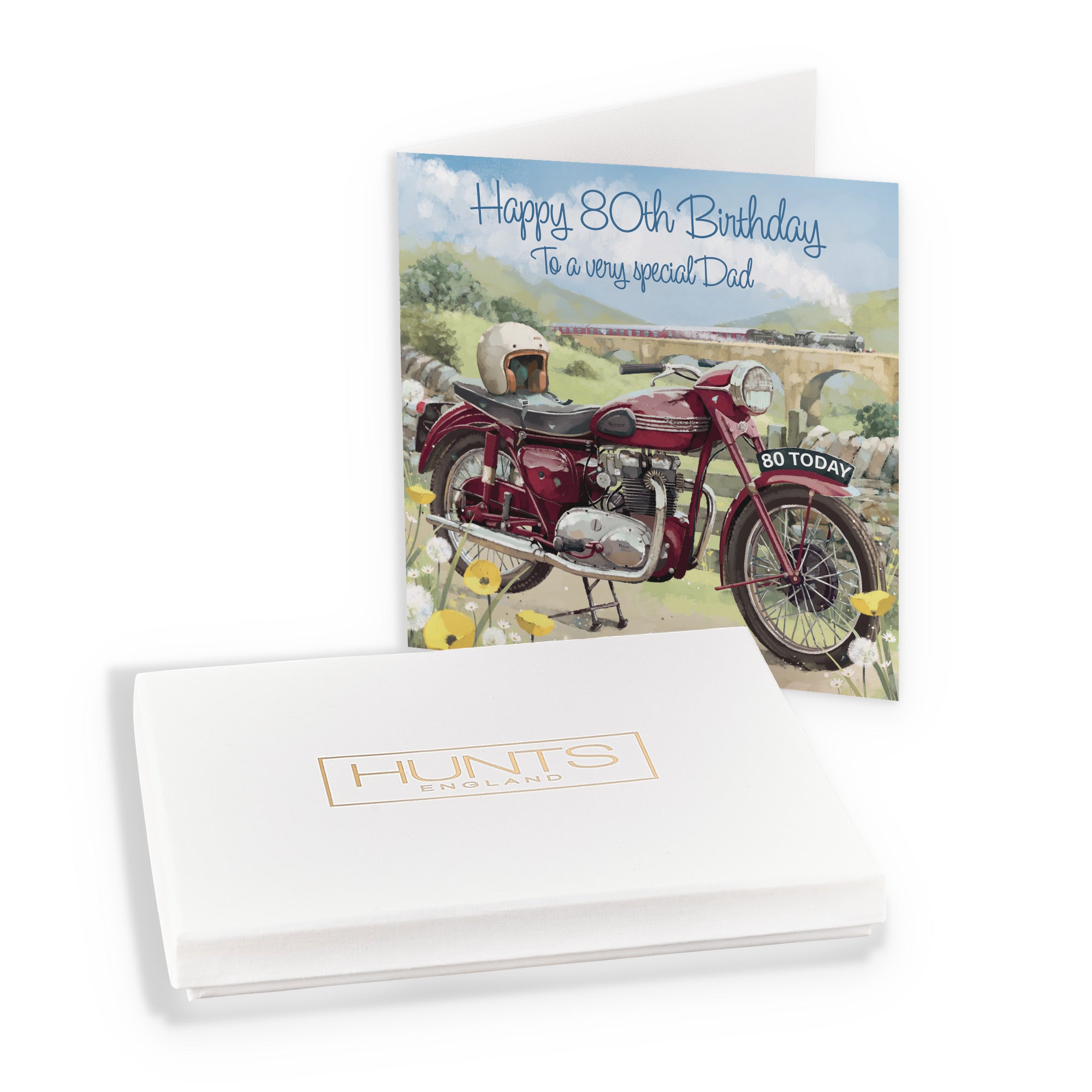 Boxed 80th Dad Birthday Card Vintage Motorbike Milo's Gallery - Default Title (B0D5R69NL1)