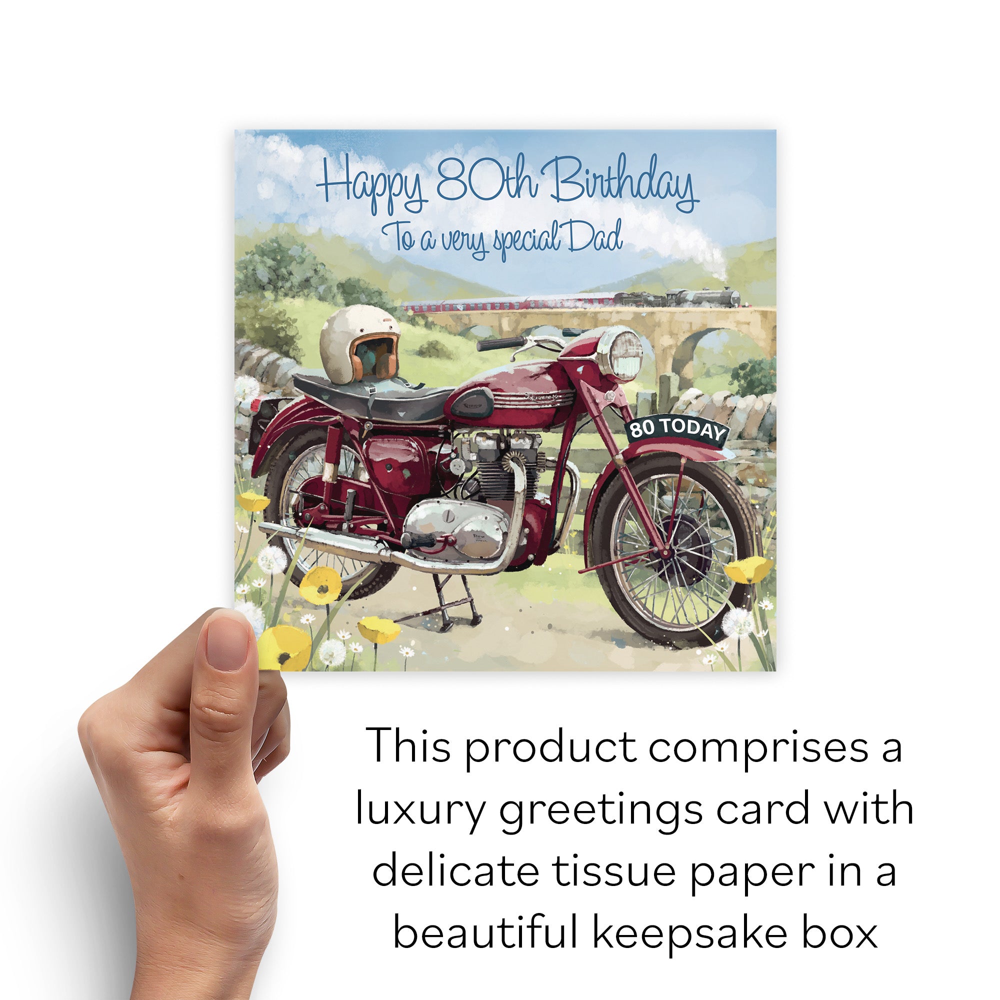 Boxed 80th Dad Birthday Card Vintage Motorbike Milo's Gallery - Default Title (B0D5R69NL1)