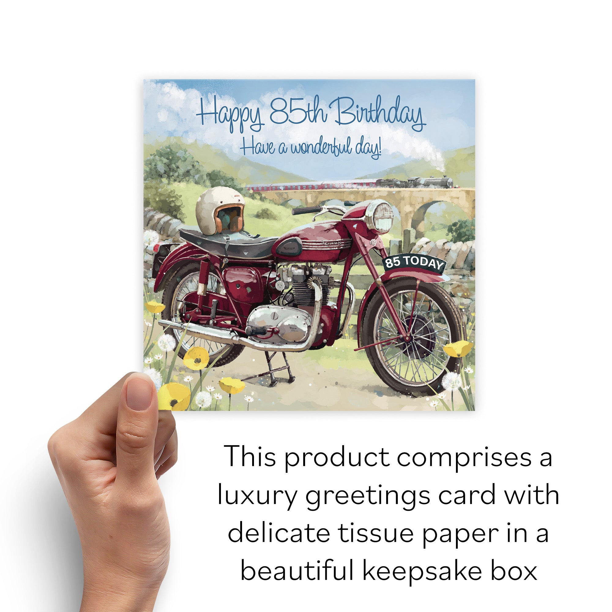 Boxed 85th Birthday Card Vintage Motorbike Milo's Gallery - Default Title (B0D5R6R36W)