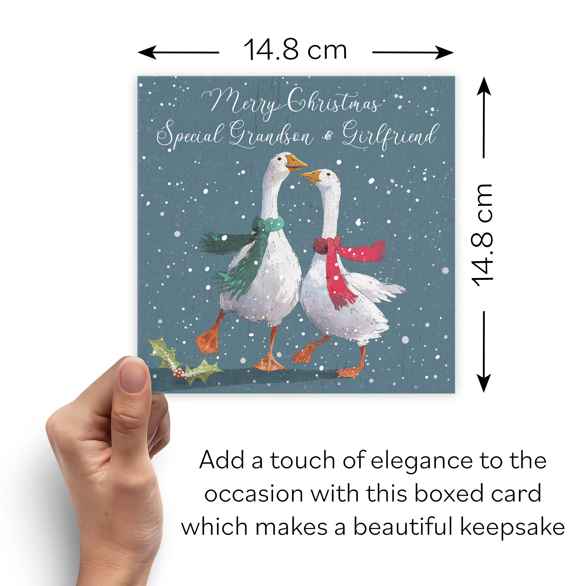 Boxed Grandson And Girlfriend Festive Geese Christmas Card Milo's Gallery - Default Title (B0D5R7ZQYT)