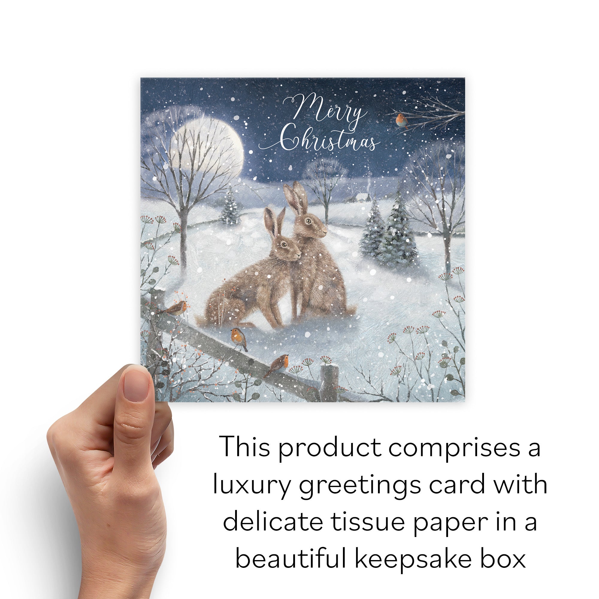 Boxed Open Single Christmas Card 'Snowy Hares' Milo's Gallery - Default Title (B0D5R99JJX)