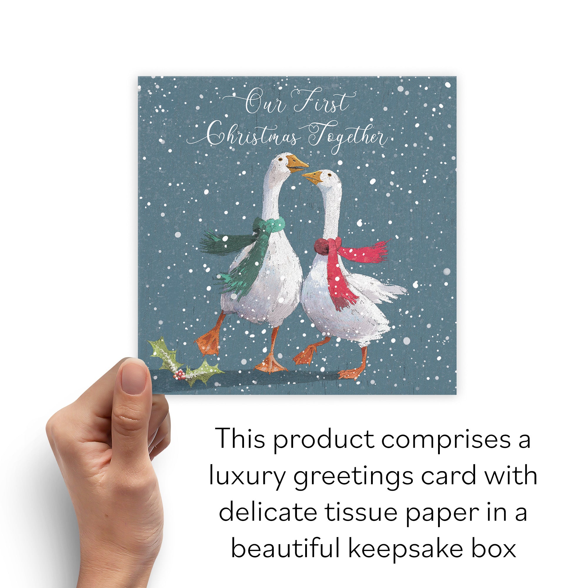 Boxed Our First Christmas Together Festive Geese Christmas Card Milo's Gallery - Default Title (B0D5R9MK1H)