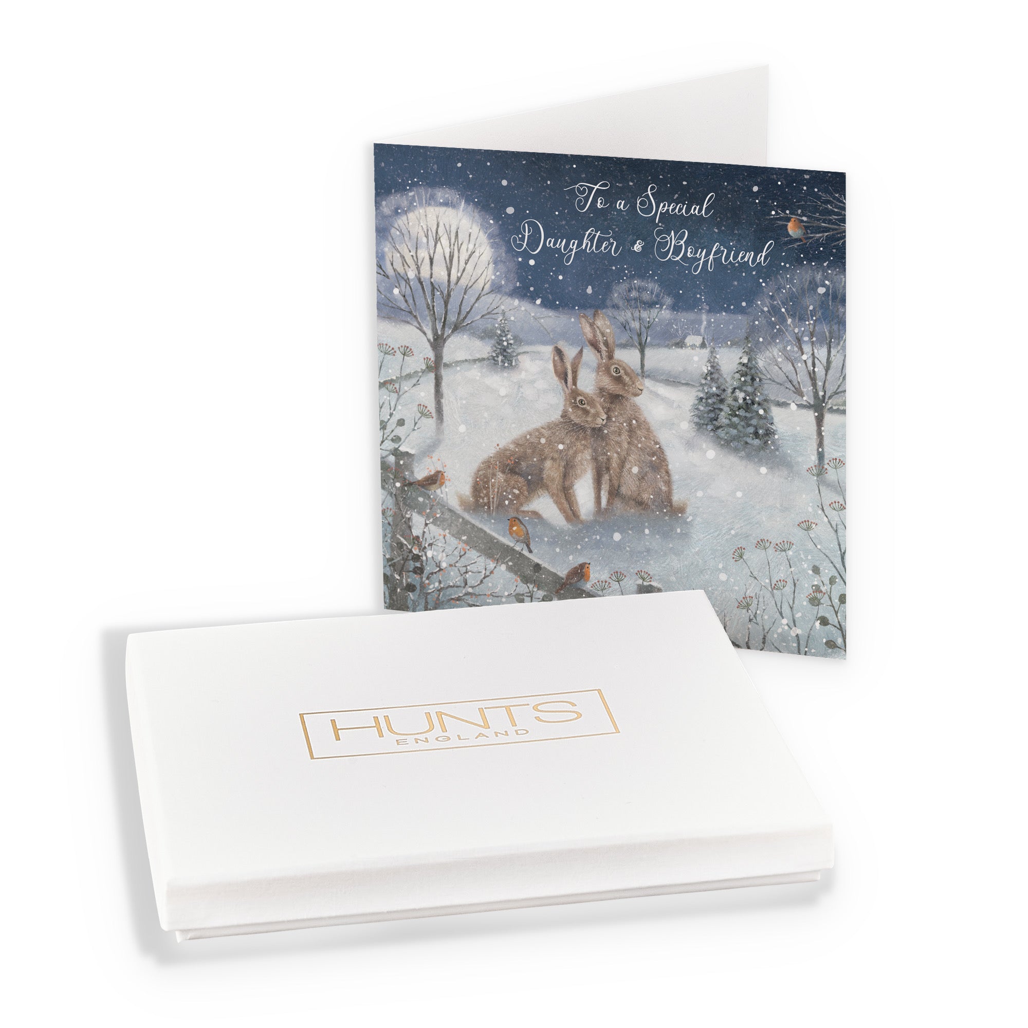 Boxed Daughter And Boyfriend Christmas Card 'Snowy Hares' Milo's Gallery - Default Title (B0D5R9MQ79)