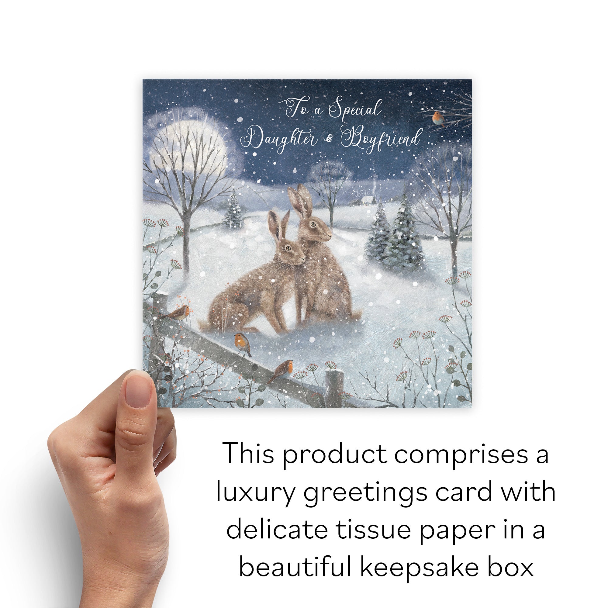 Boxed Daughter And Boyfriend Christmas Card 'Snowy Hares' Milo's Gallery - Default Title (B0D5R9MQ79)