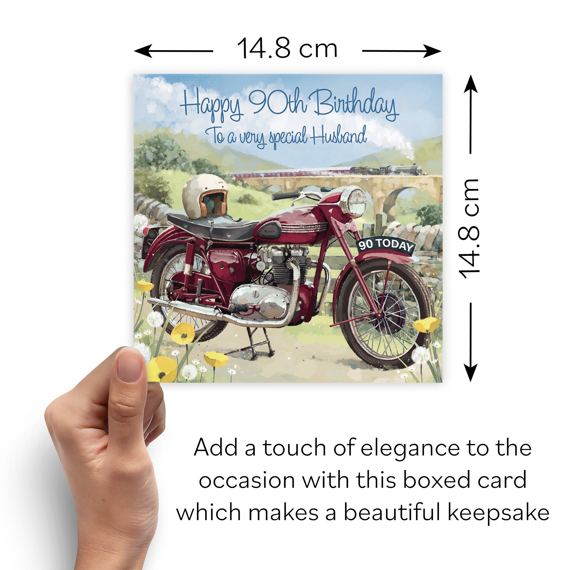 Boxed 90th Husband Birthday Card Classic Motorbike Milo's Gallery - Default Title (B0D5R9S9DG)