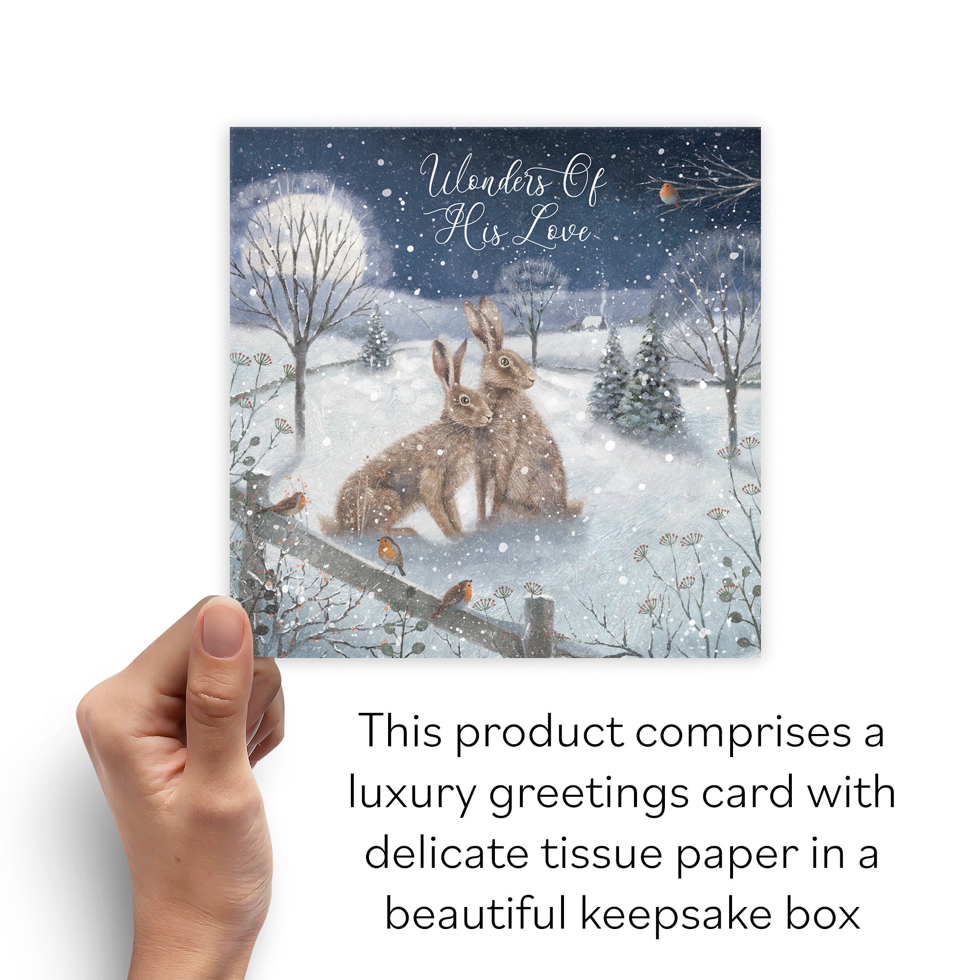 Boxed Christian Religious Christmas Card Wonders Of His Love 'Snowy Hares' - Default Title (B0D5RB3FLB)