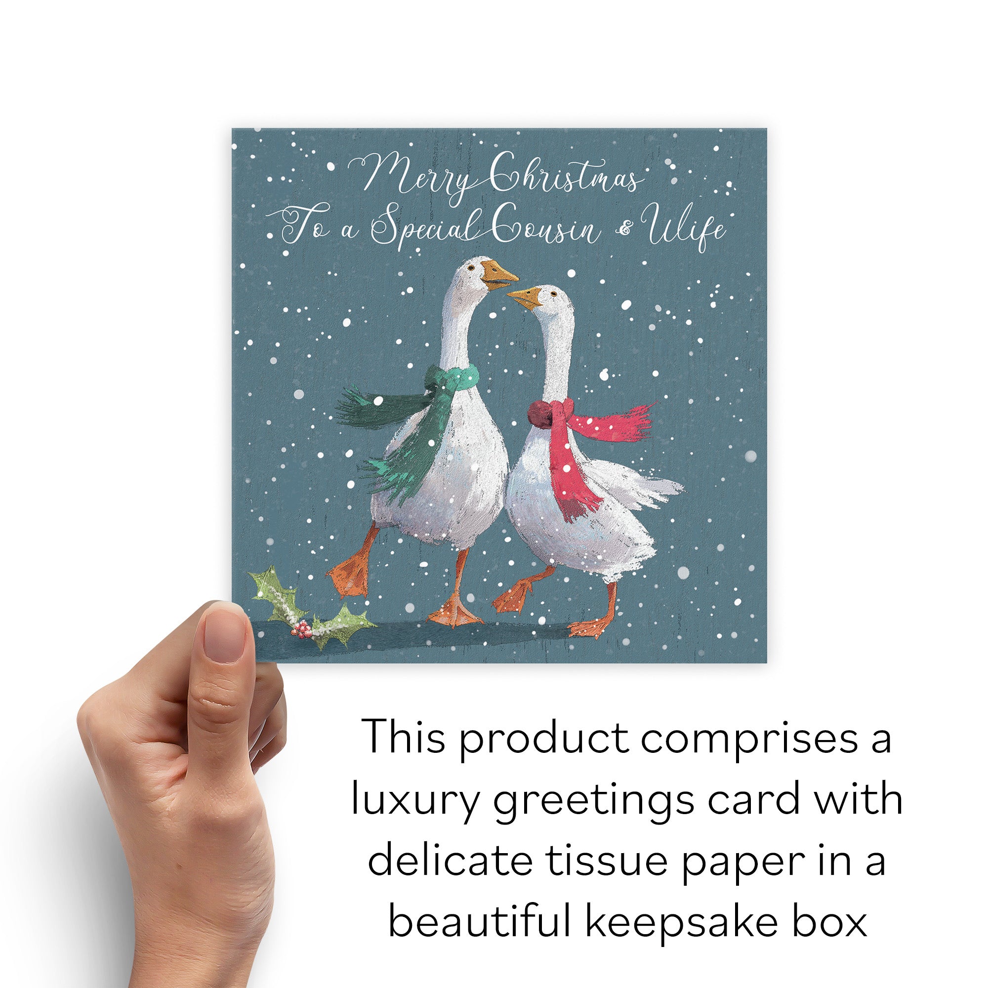 Boxed Cousin And Wife Festive Geese Christmas Card Milo's Gallery - Default Title (B0D5RB72N4)