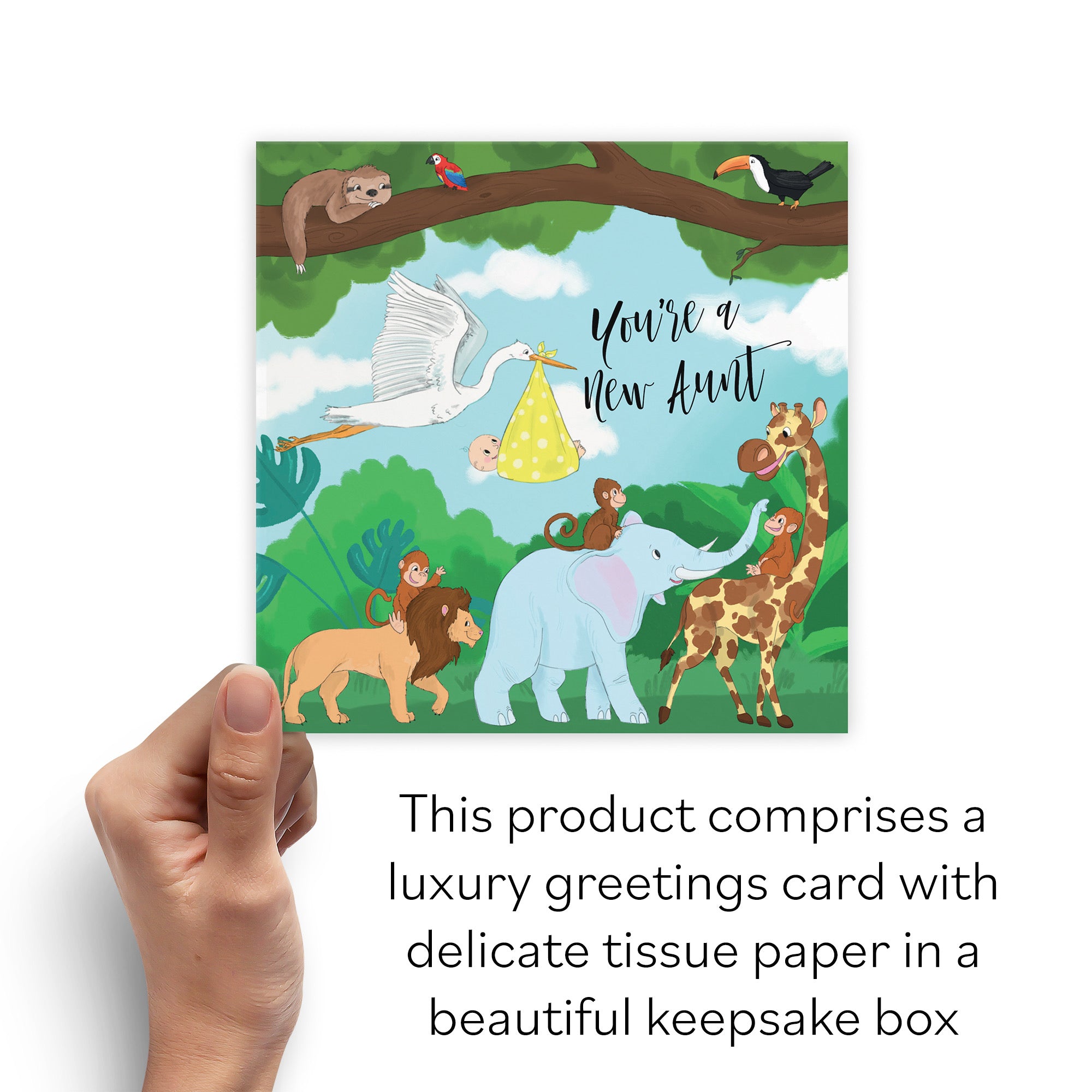 Boxed New Aunt Congratulations New Baby Card Stork Yellow Jungle - Default Title (B0D5RJ5TP5)