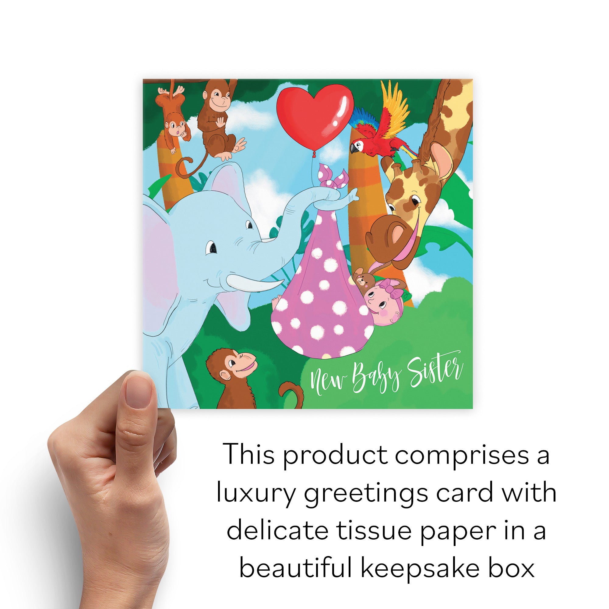 Boxed New Baby Sister Congratulations Card Elephant Jungle - Default Title (B0D5RJCCB9)