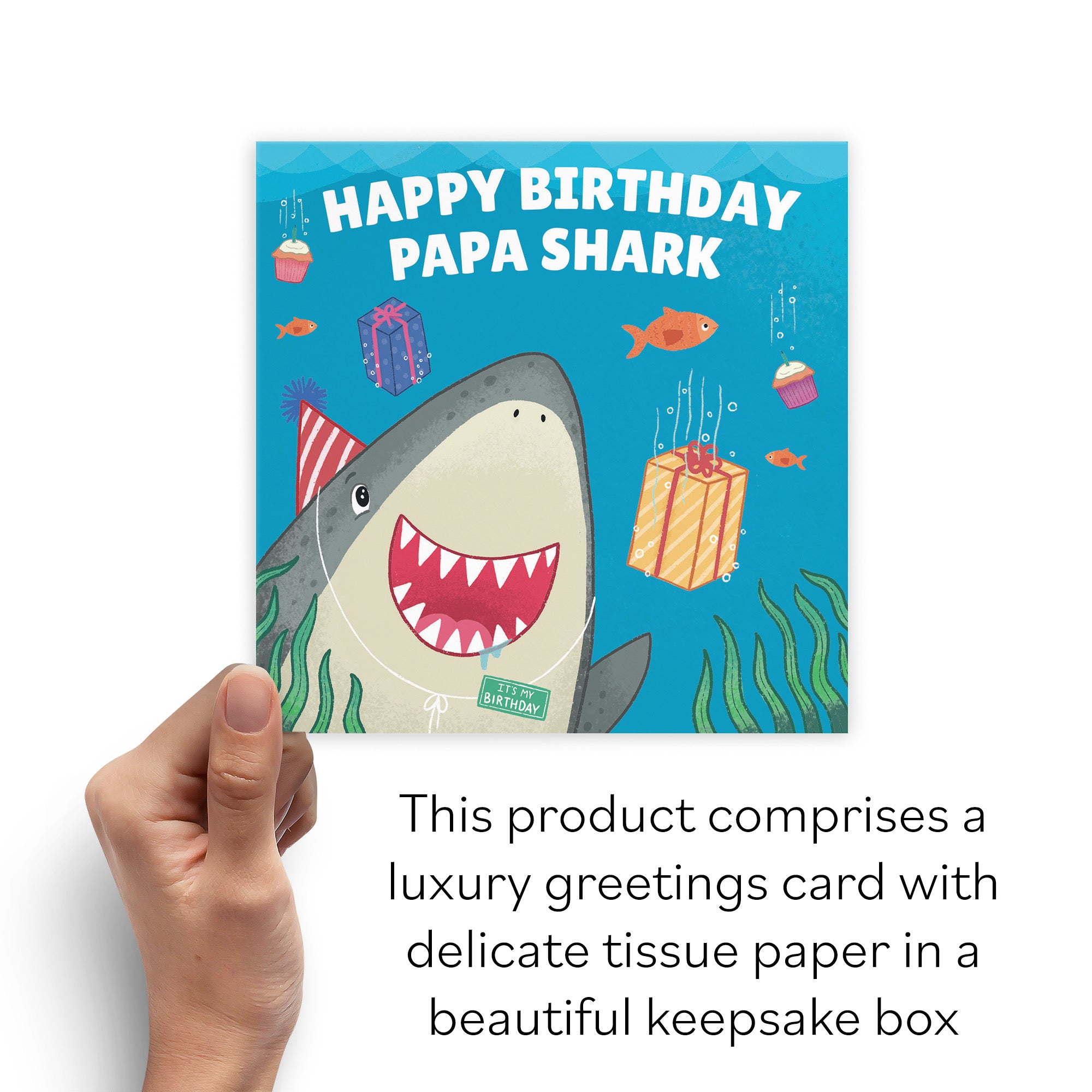 Boxed Papa Cute Shark Birthday Card Ocean - Default Title (B0D5RJPQWX)