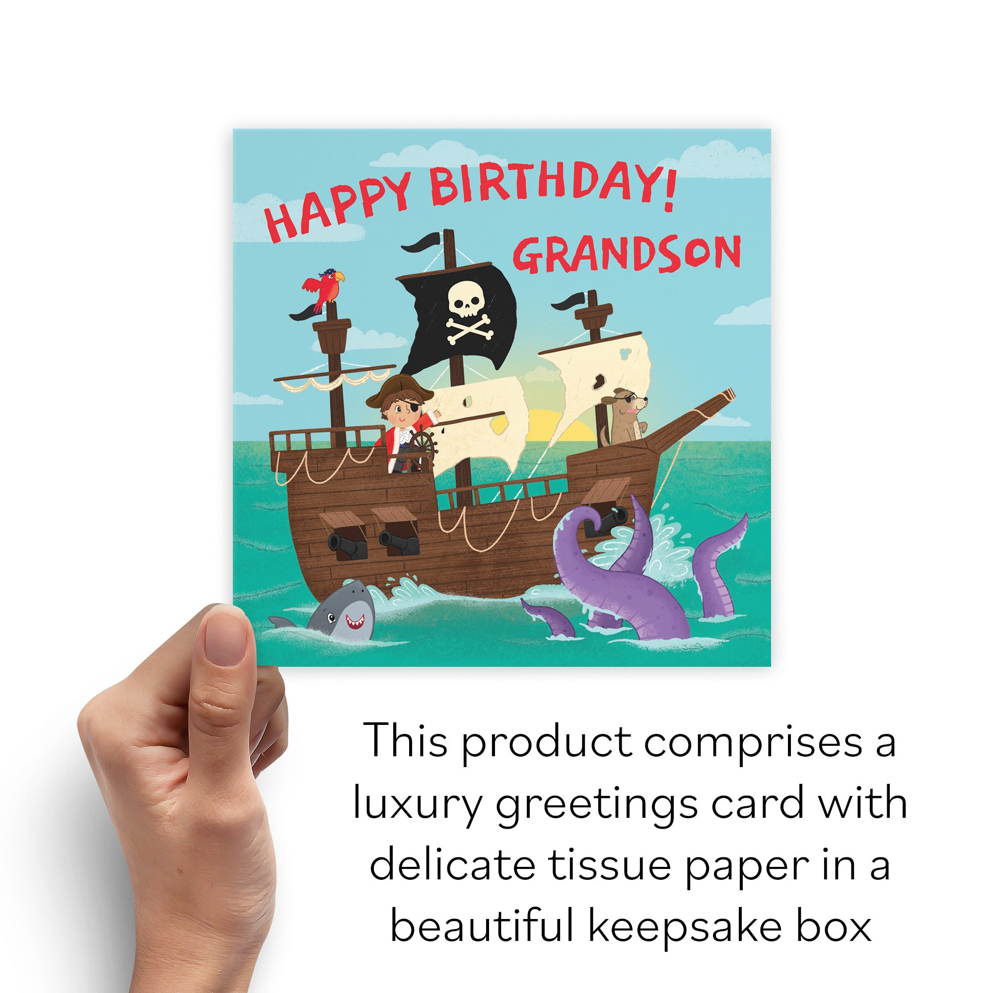 Boxed Grandson Pirate Ship Kids Birthday Card Imagination - Default Title (B0D5RJT6BB)