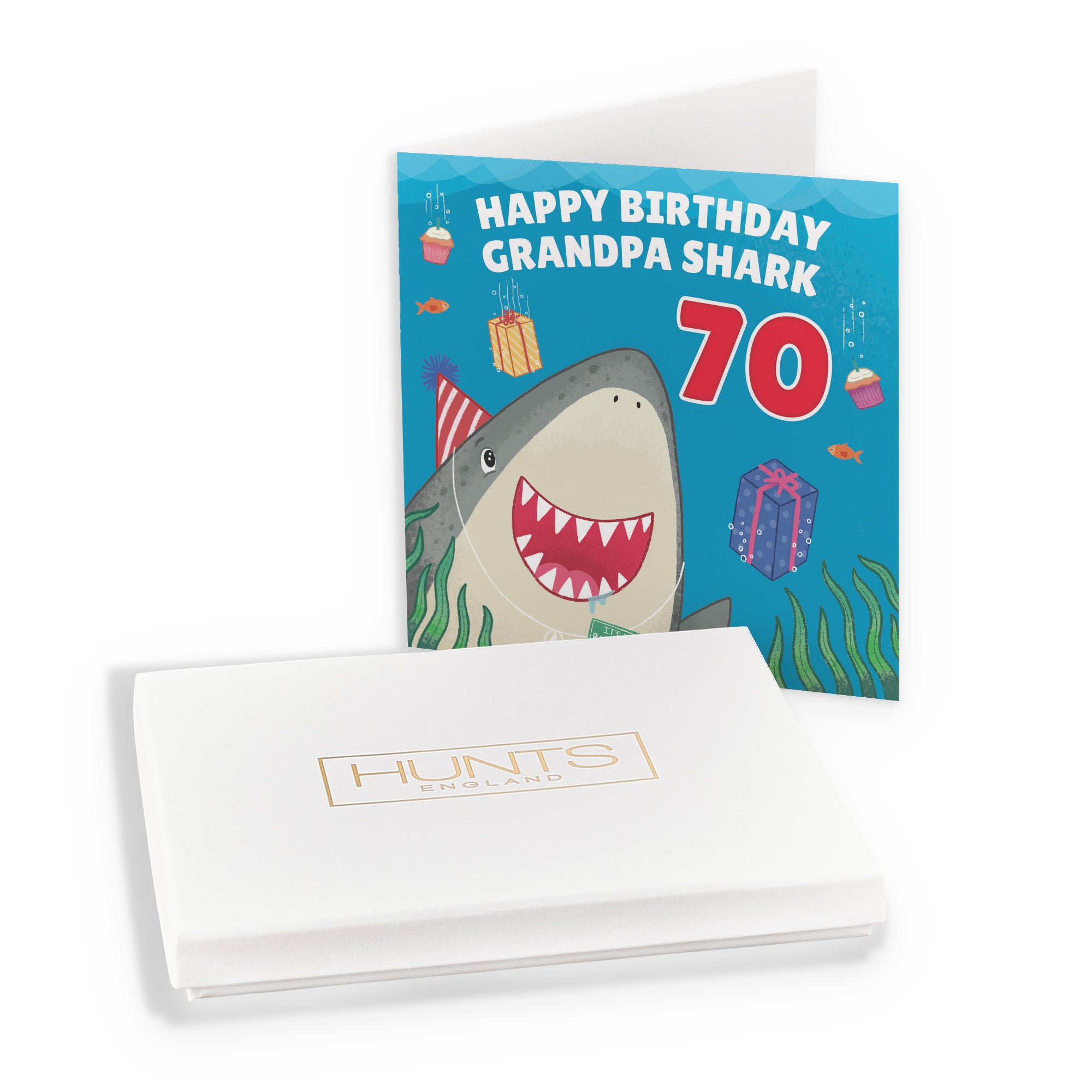 Boxed 70th Grandpa Cute Shark Birthday Card Ocean - Default Title (B0D5RJXDB5)