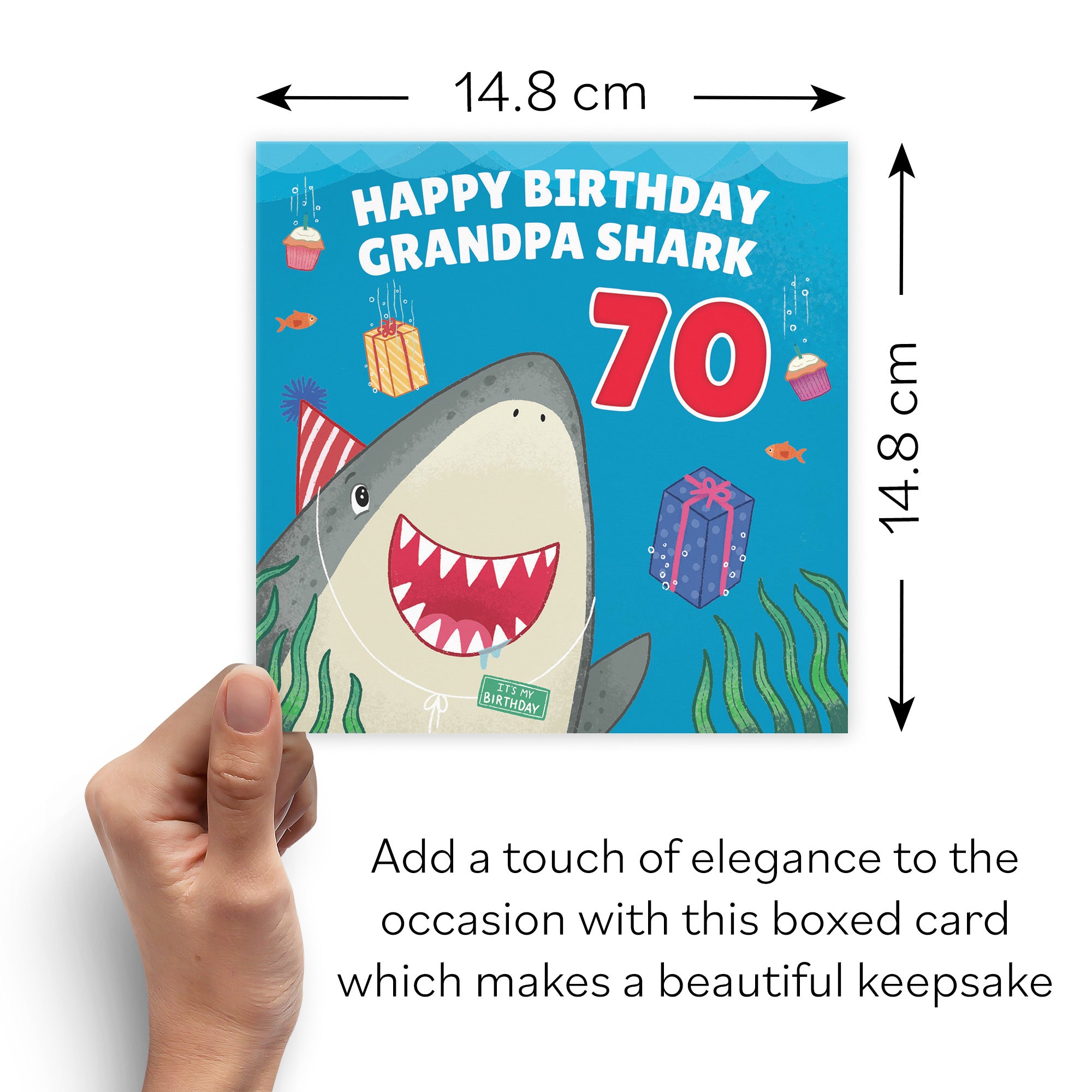 Boxed 70th Grandpa Cute Shark Birthday Card Ocean - Default Title (B0D5RJXDB5)