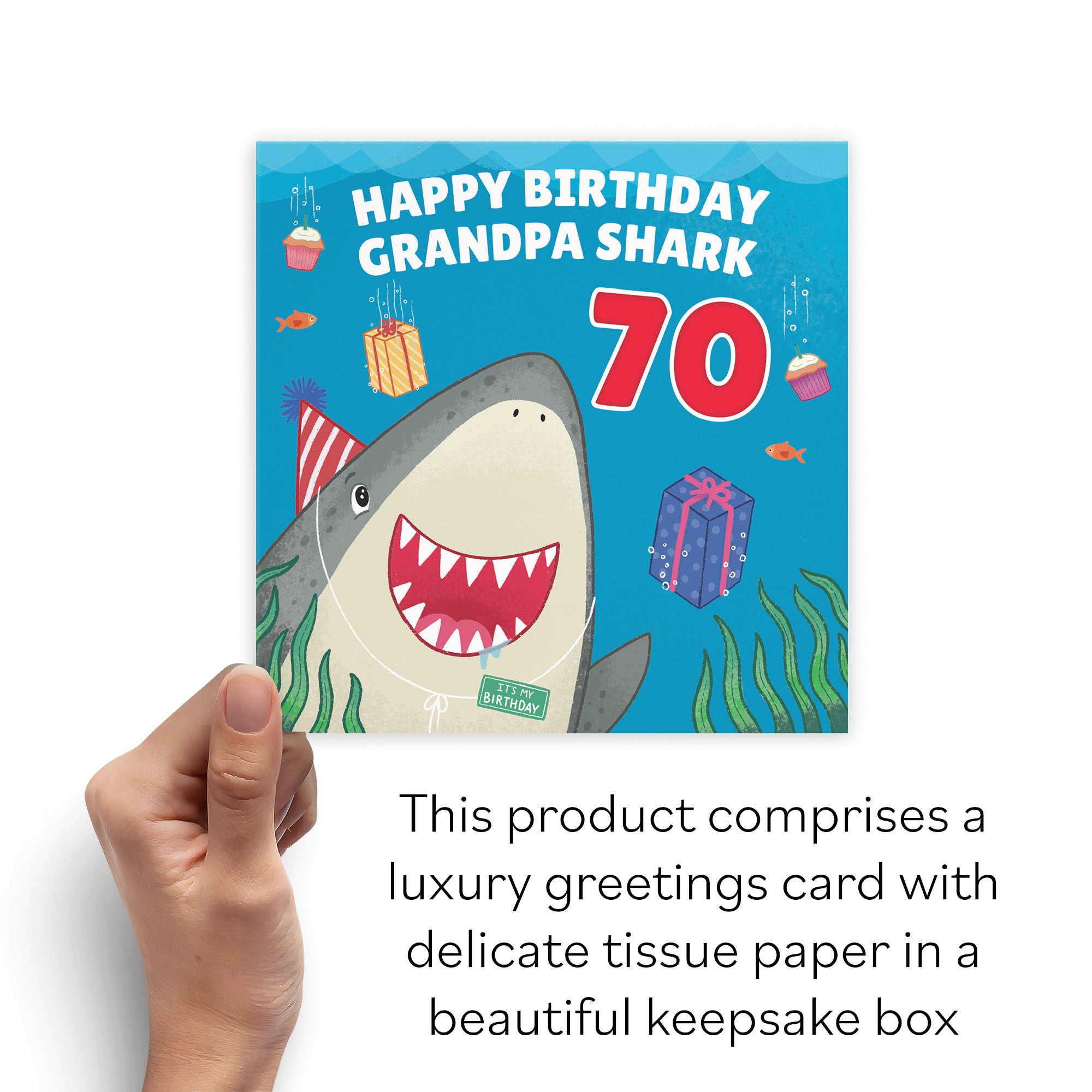 Boxed 70th Grandpa Cute Shark Birthday Card Ocean - Default Title (B0D5RJXDB5)