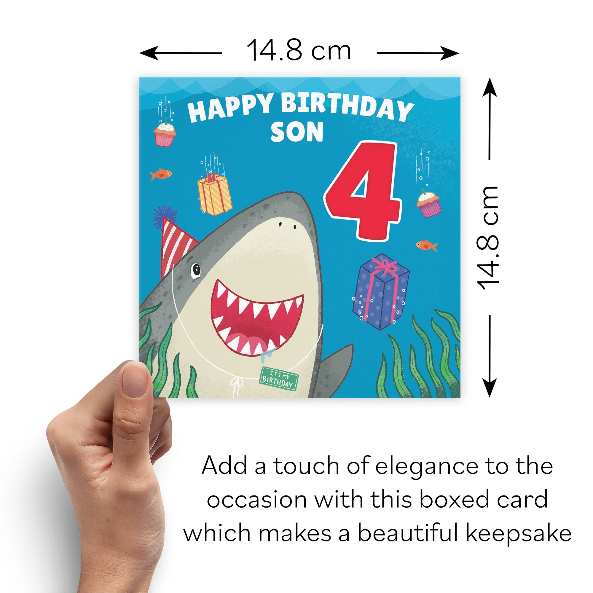 Boxed 4th Son Cute Shark Birthday Card Ocean - Default Title (B0D5RJYWMX)