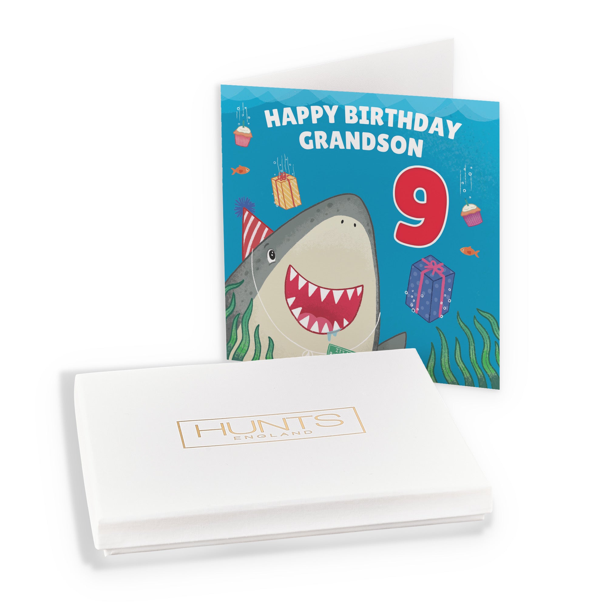 Boxed 9th Grandson Cute Shark Birthday Card Ocean - Default Title (B0D5RK13L4)