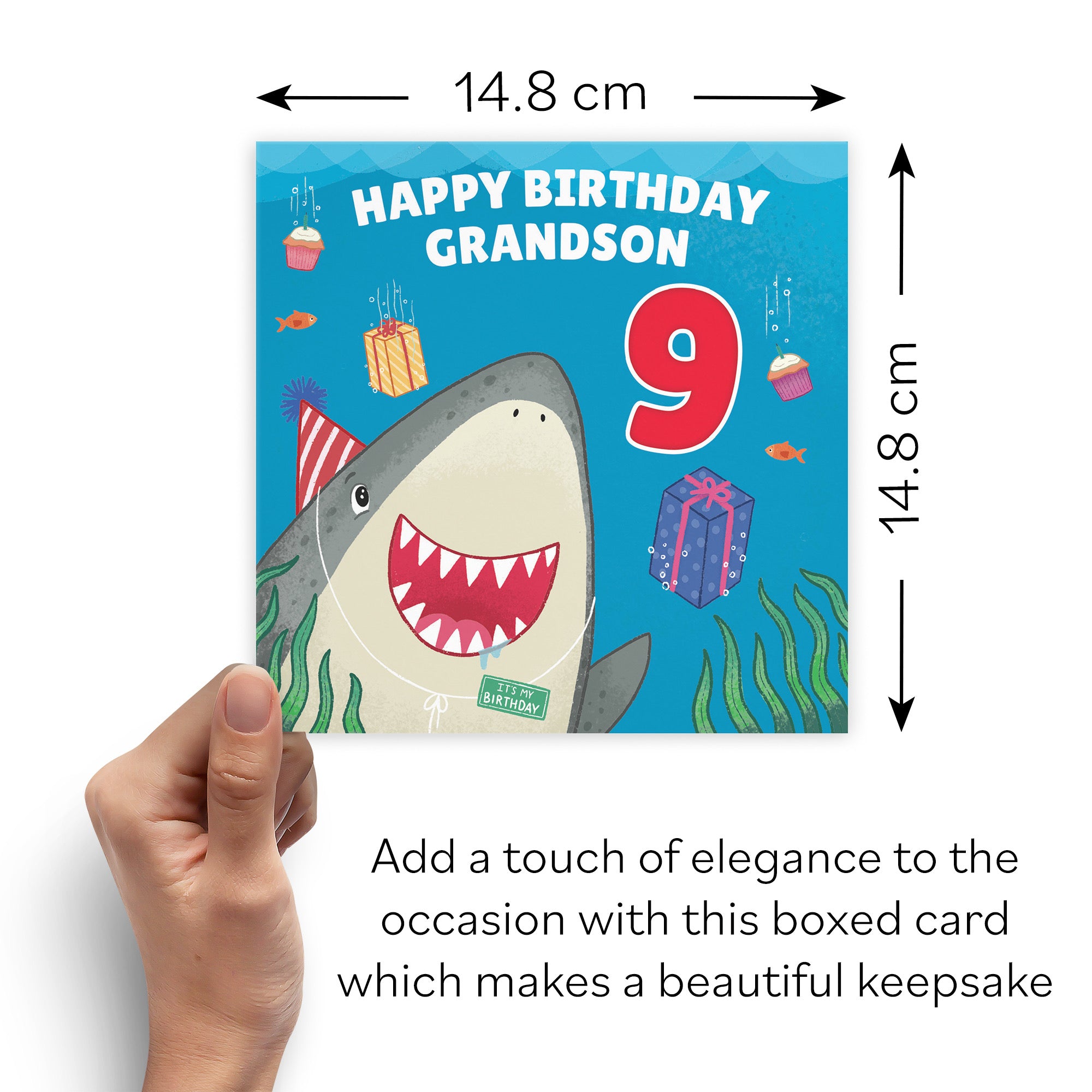 Boxed 9th Grandson Cute Shark Birthday Card Ocean - Default Title (B0D5RK13L4)