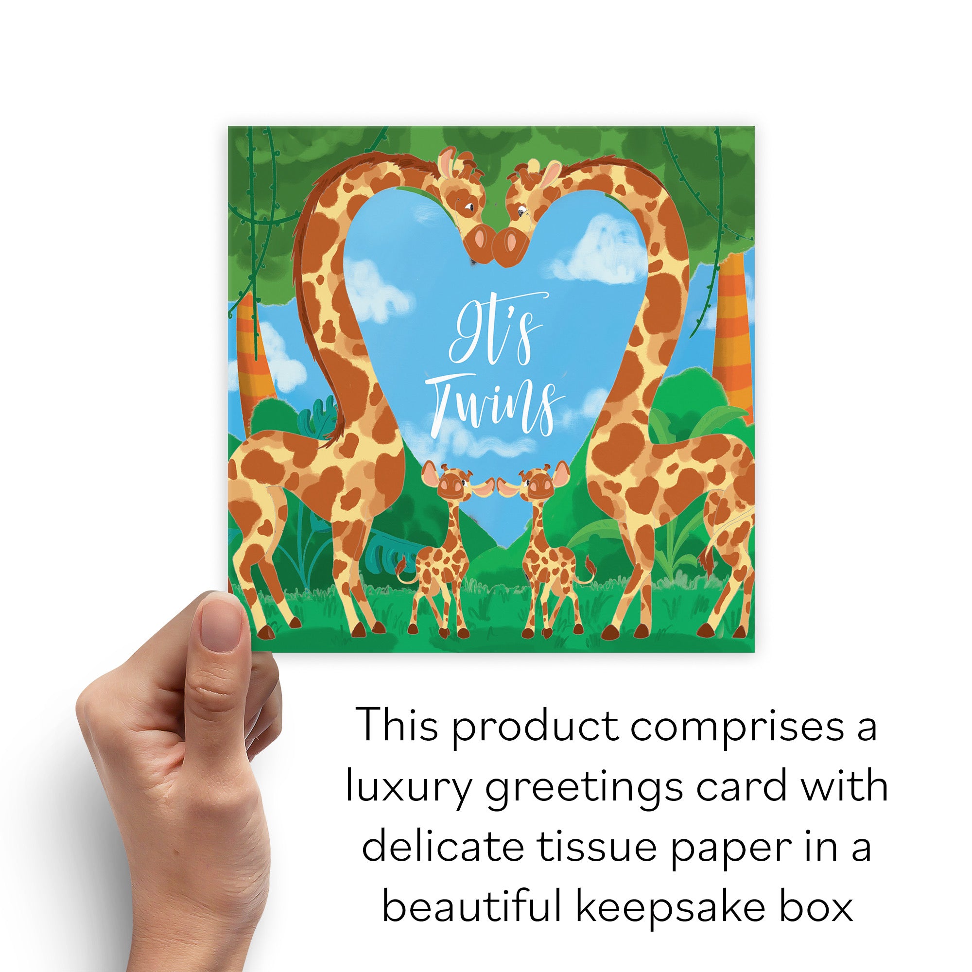 Boxed New Baby Twins Cute Giraffes Congratulations Card Jungle - Default Title (B0D5RKGM9P)