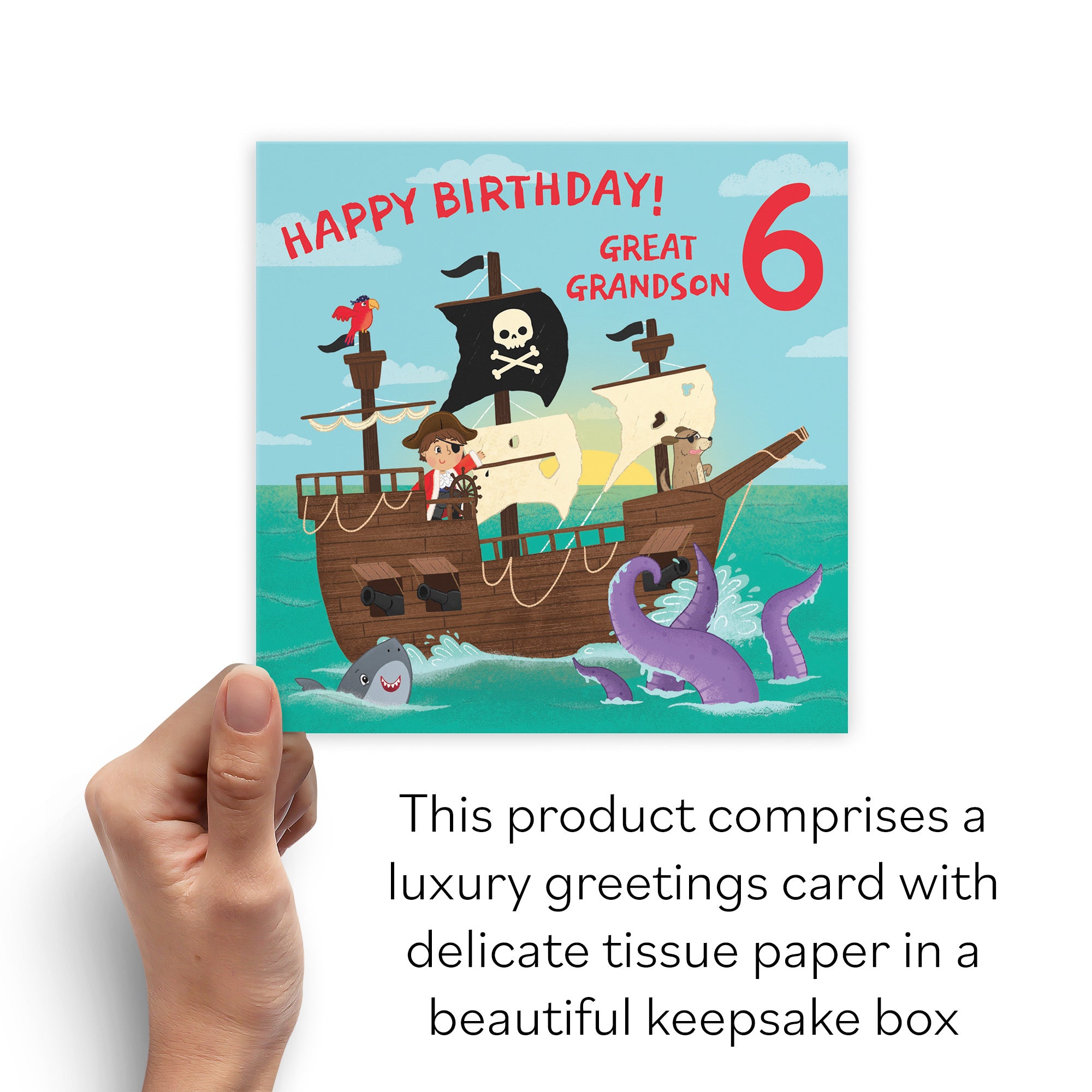 Boxed 6th Great Grandson Pirate Ship Birthday Card Imagination - Default Title (B0D5RKKTF5)