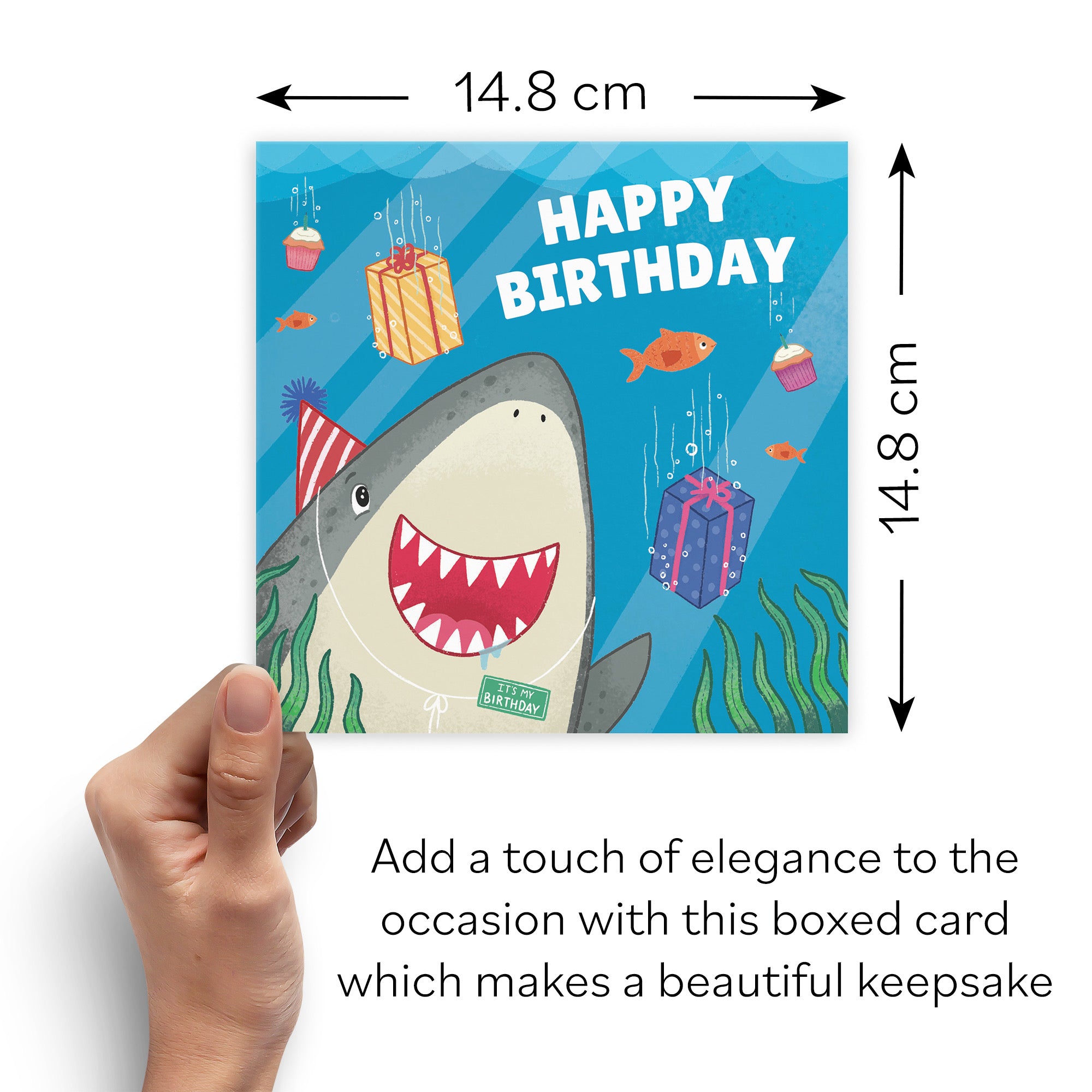 Boxed Cute Shark Kids Birthday Card Ocean - Default Title (B0D5RKT1FB)