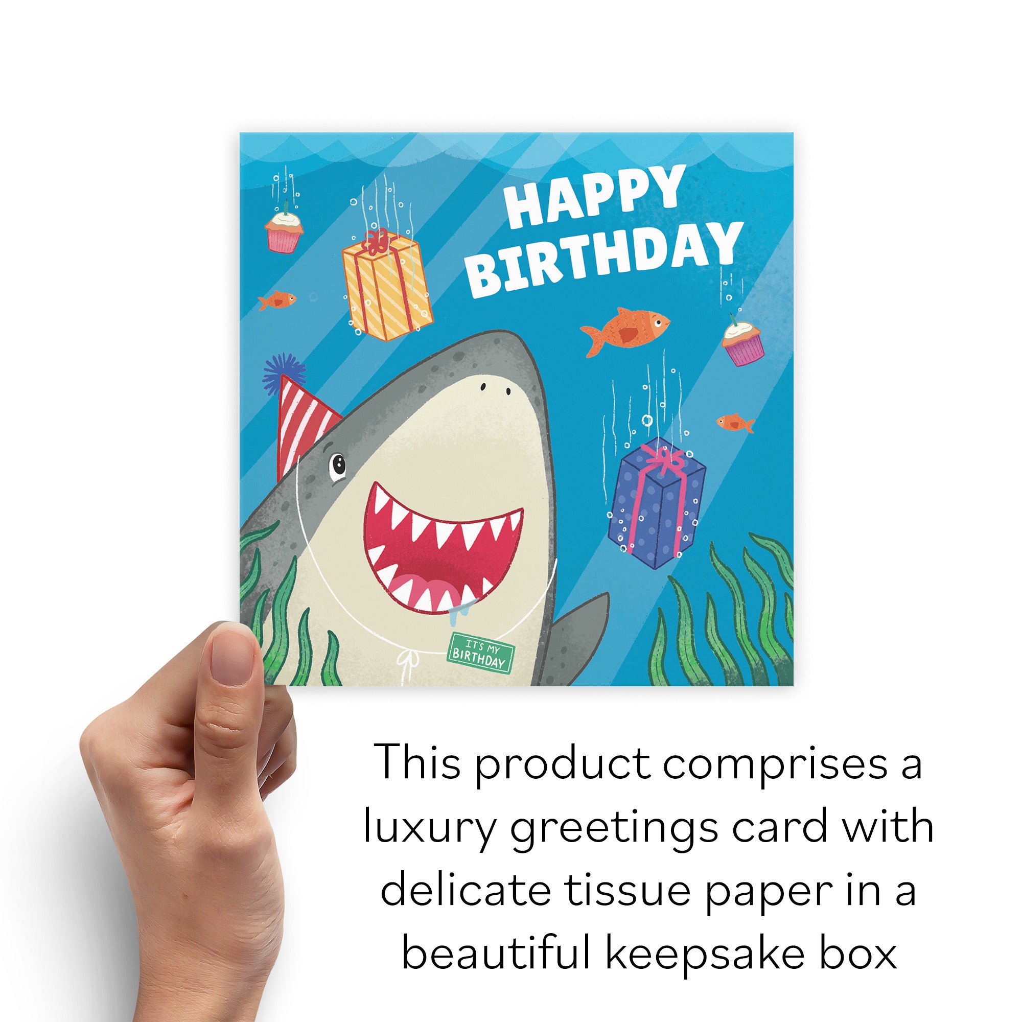 Boxed Cute Shark Kids Birthday Card Ocean - Default Title (B0D5RKT1FB)